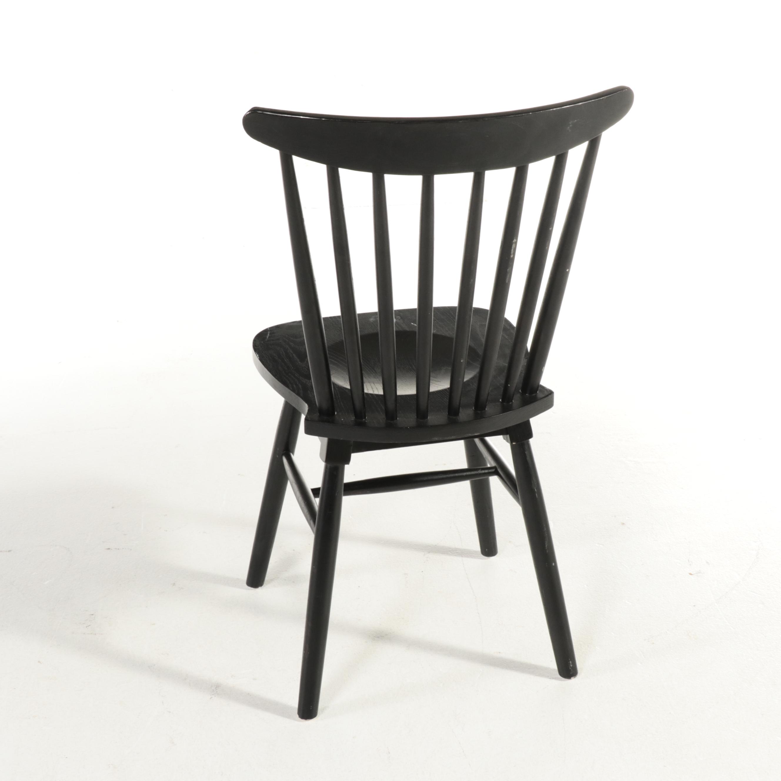 Four Farmhouse Style Ebonized Wood Spindle Dining Chairs