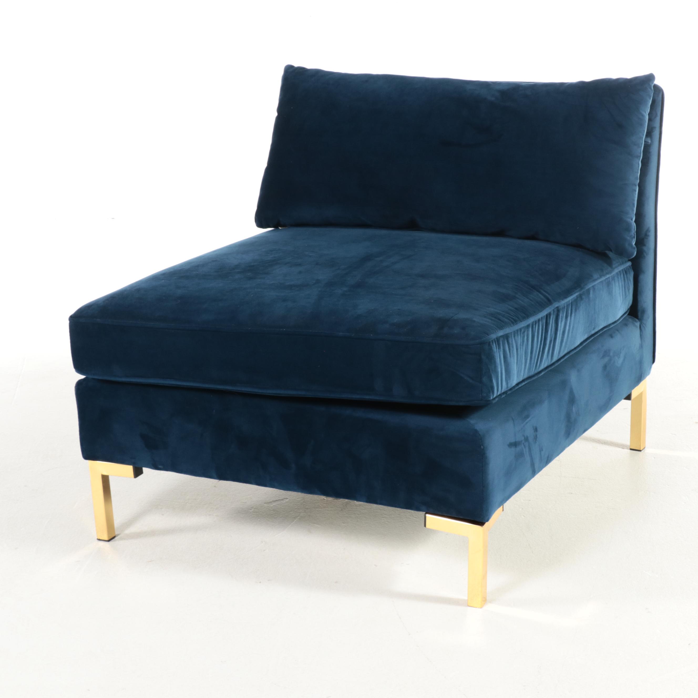 Modway Modernist Style Gilt Metal and Blue Fabric Slipper Chair