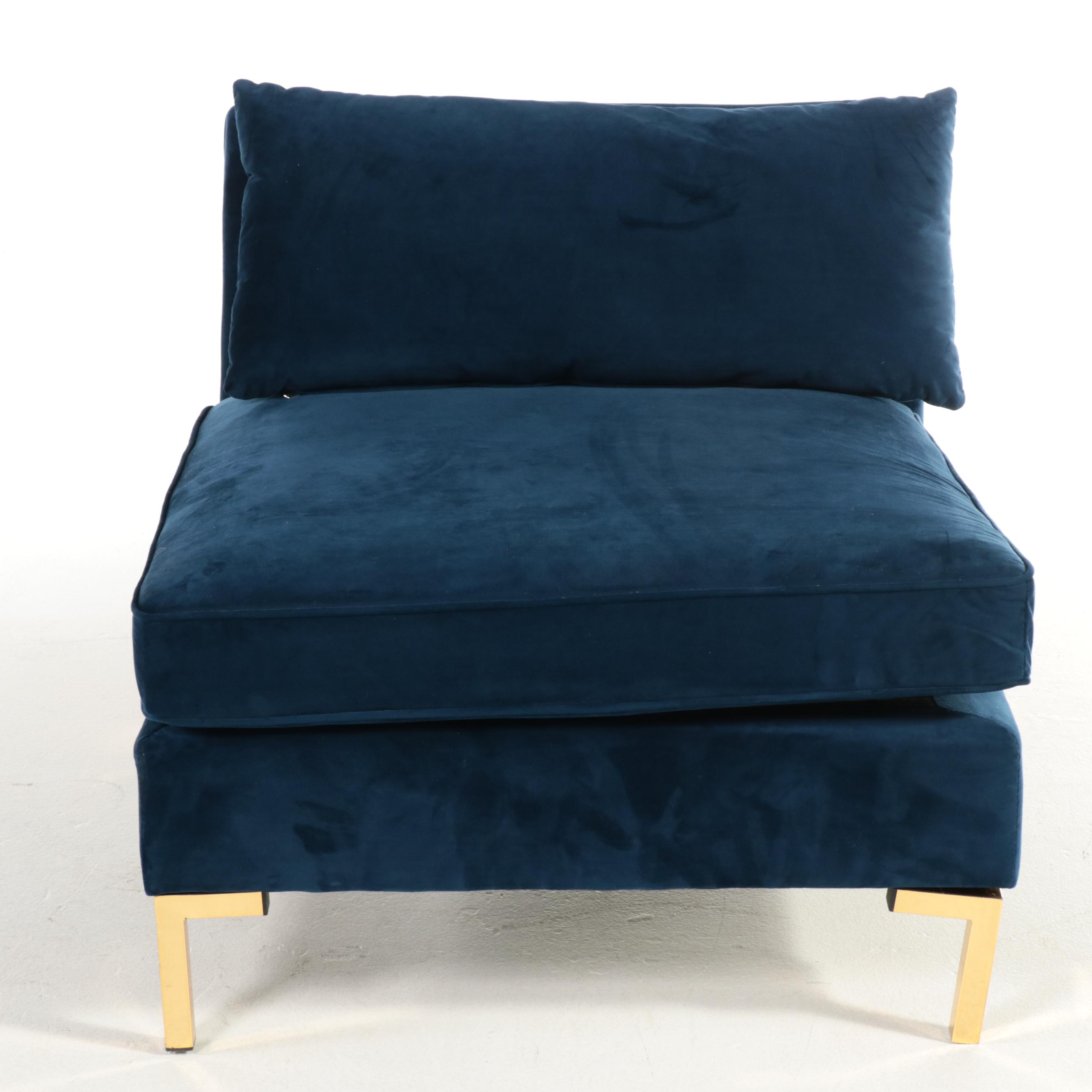Modway Modernist Style Gilt Metal and Blue Fabric Slipper Chair