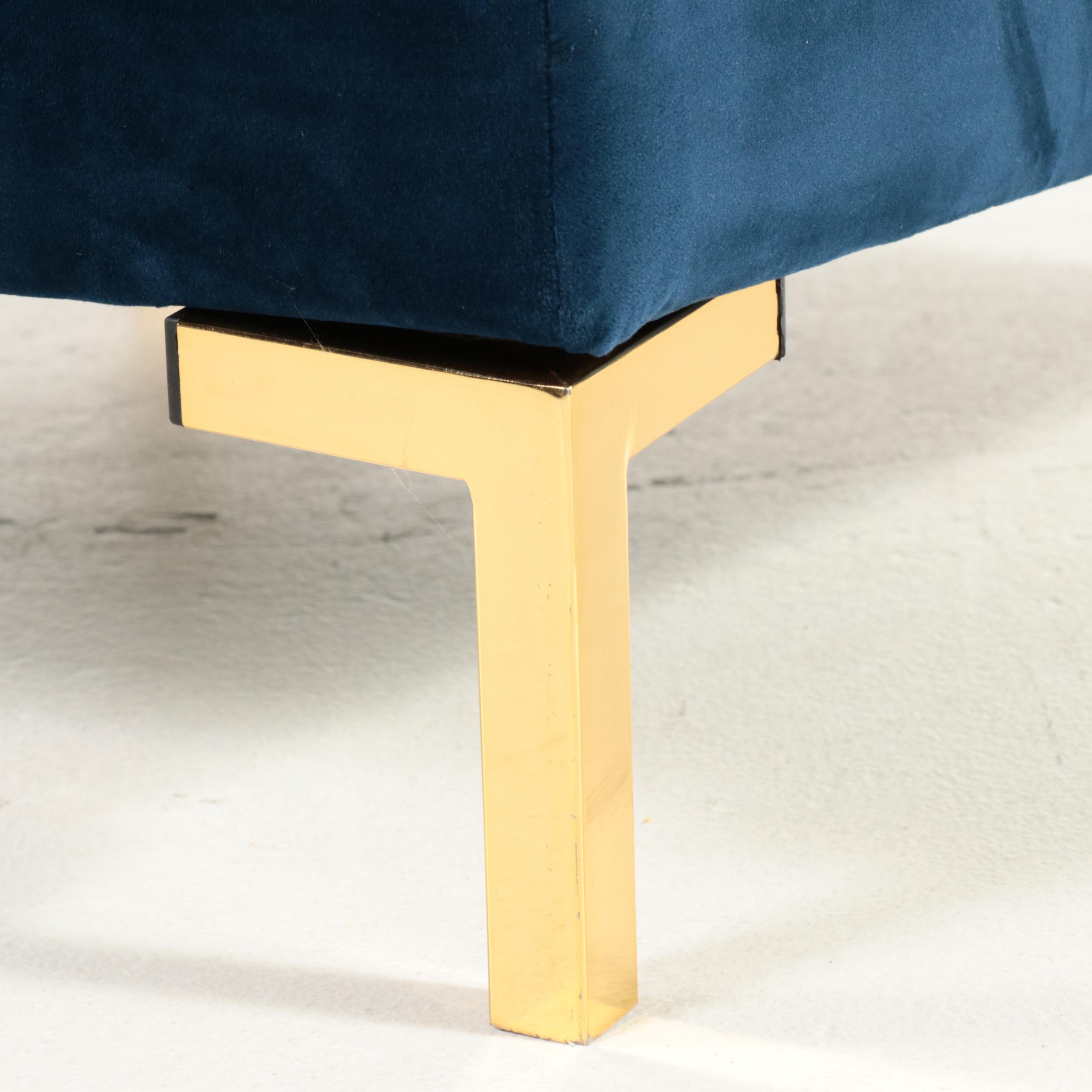 Modway Modernist Style Gilt Metal and Blue Fabric Slipper Chair