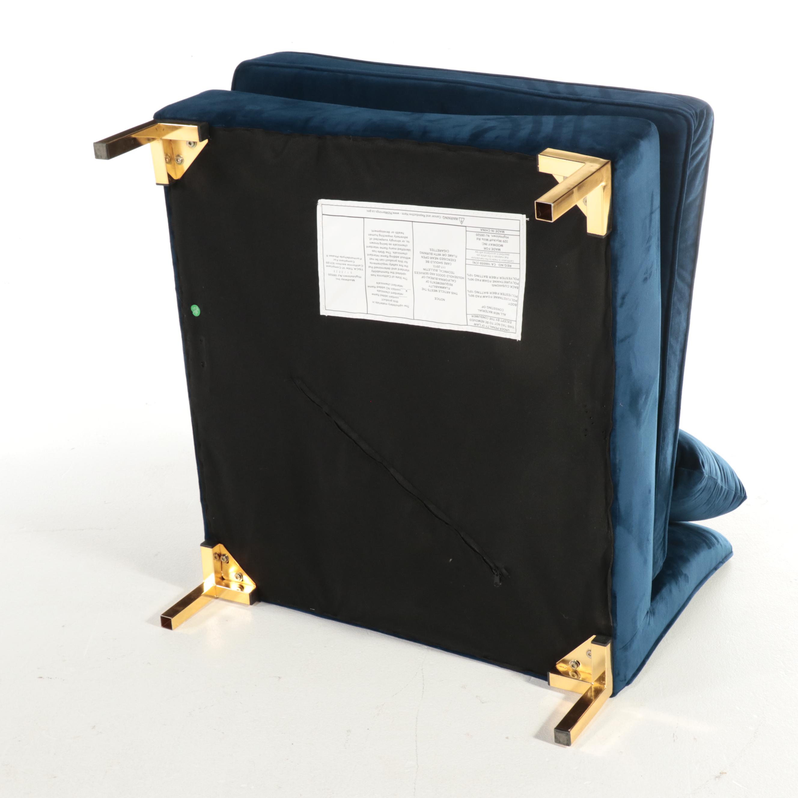 Modway Modernist Style Gilt Metal and Blue Fabric Slipper Chair