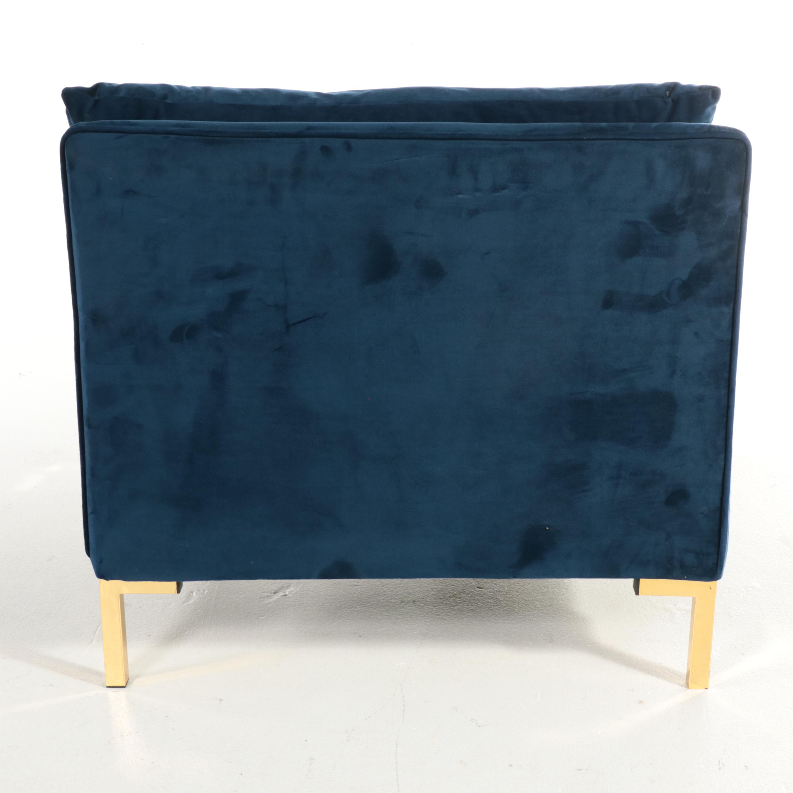 Modway Modernist Style Gilt Metal and Blue Fabric Slipper Chair