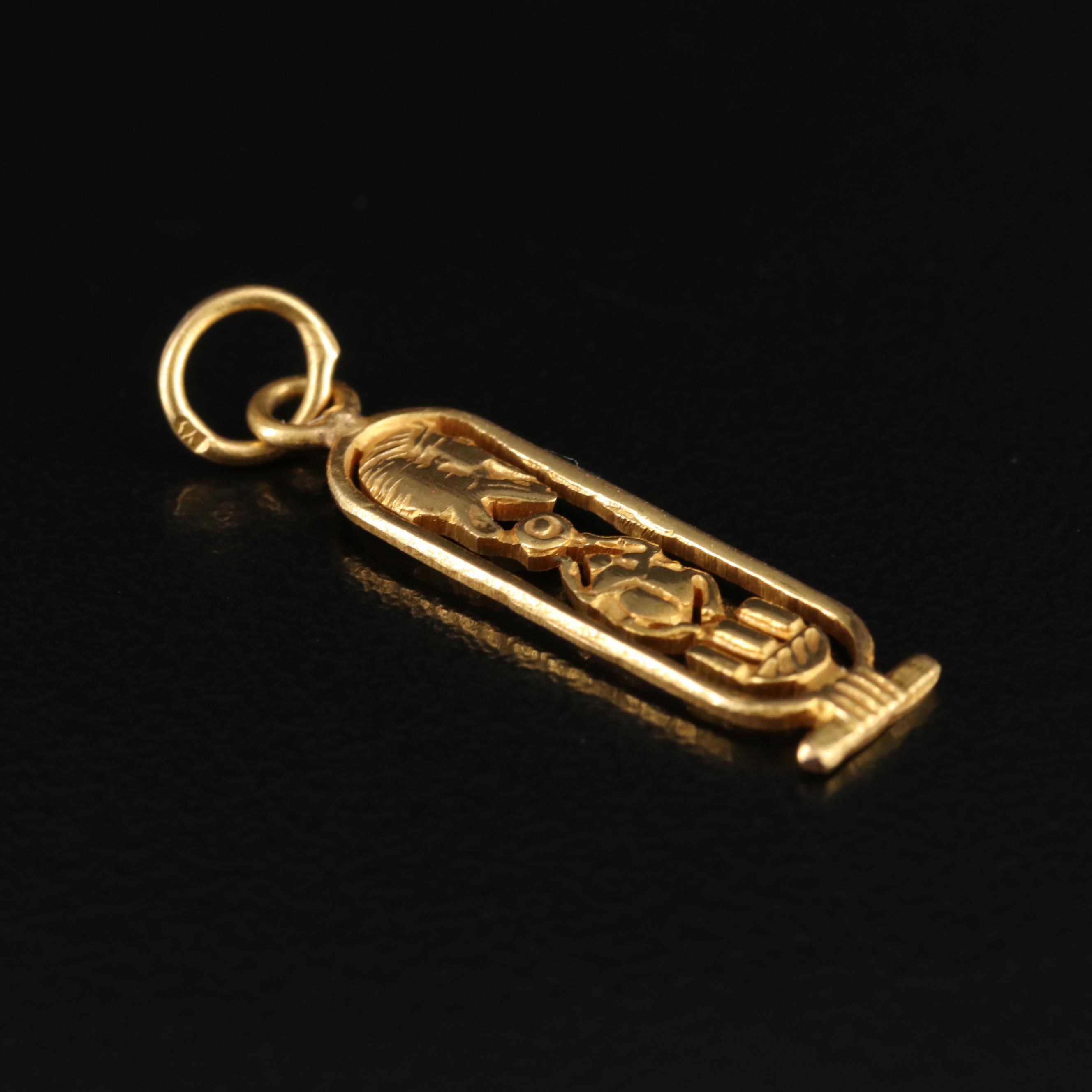 Egyptian 14K Hieroglyph Cartouche Pendant