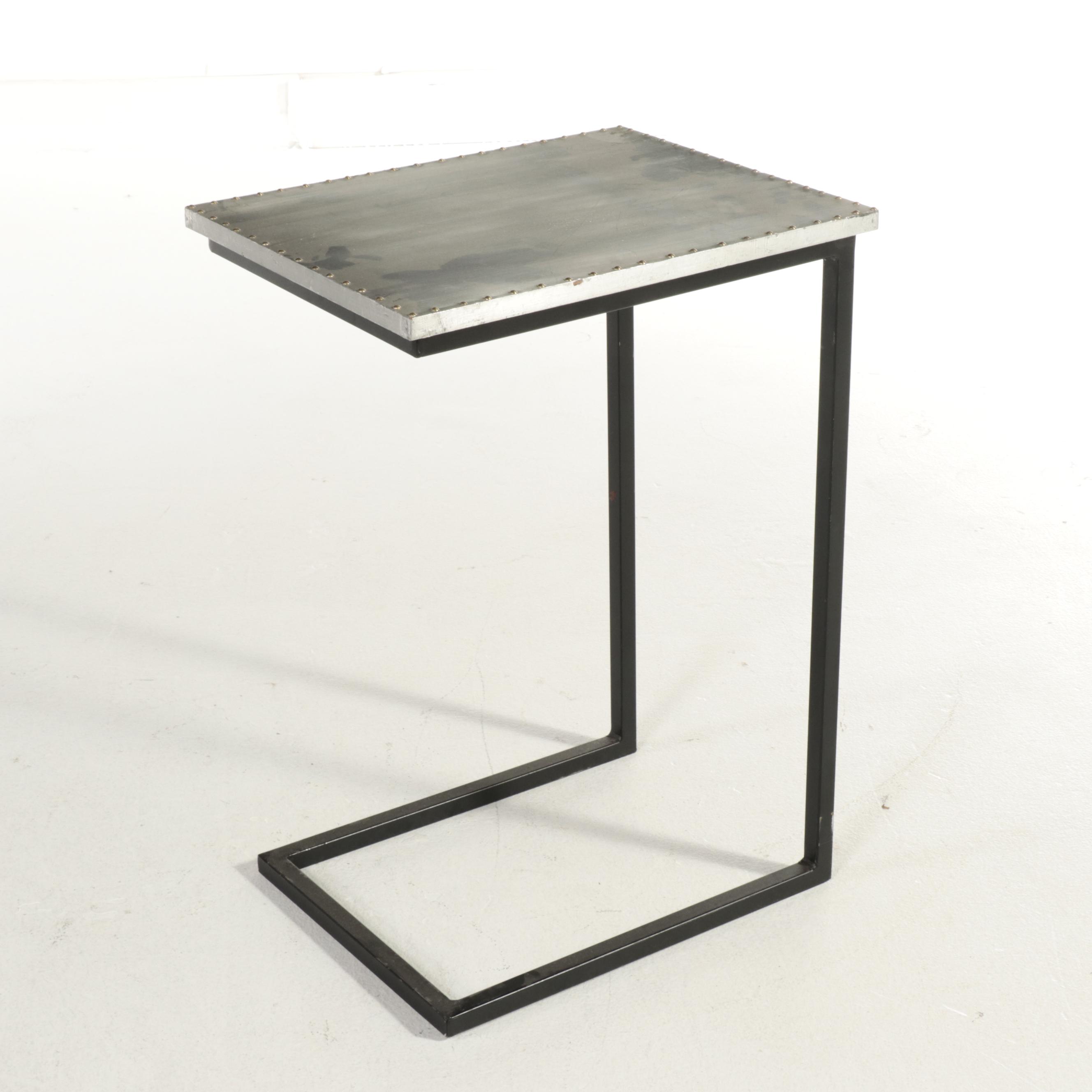 Two Contemporary Black Powder-Coated Metal Nesting C-Tables with Metal-Clad Tops