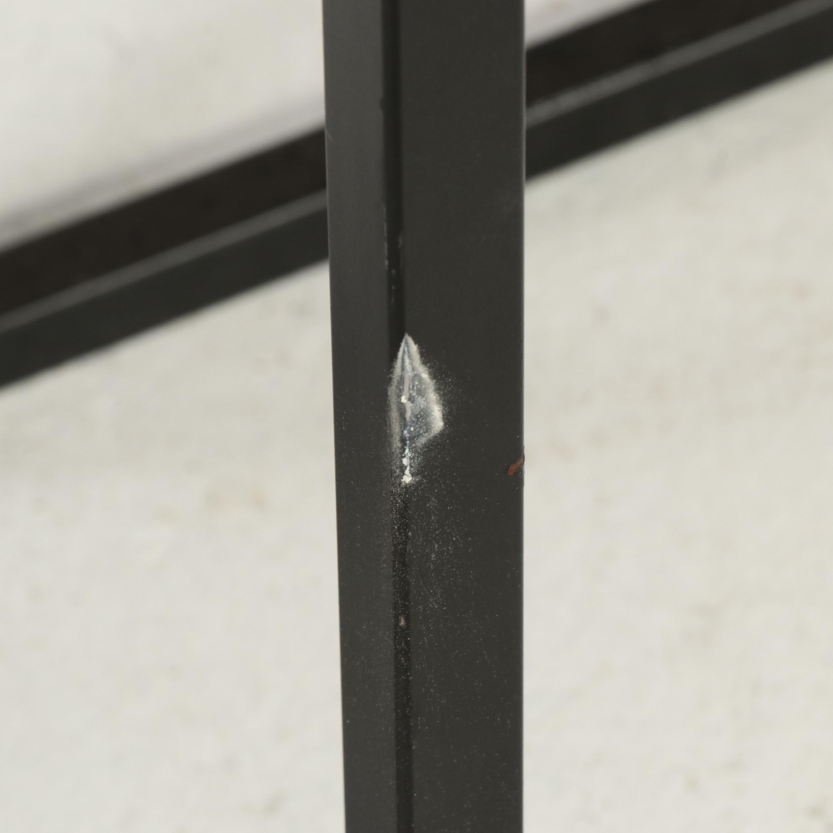 Two Contemporary Black Powder-Coated Metal Nesting C-Tables with Metal-Clad Tops