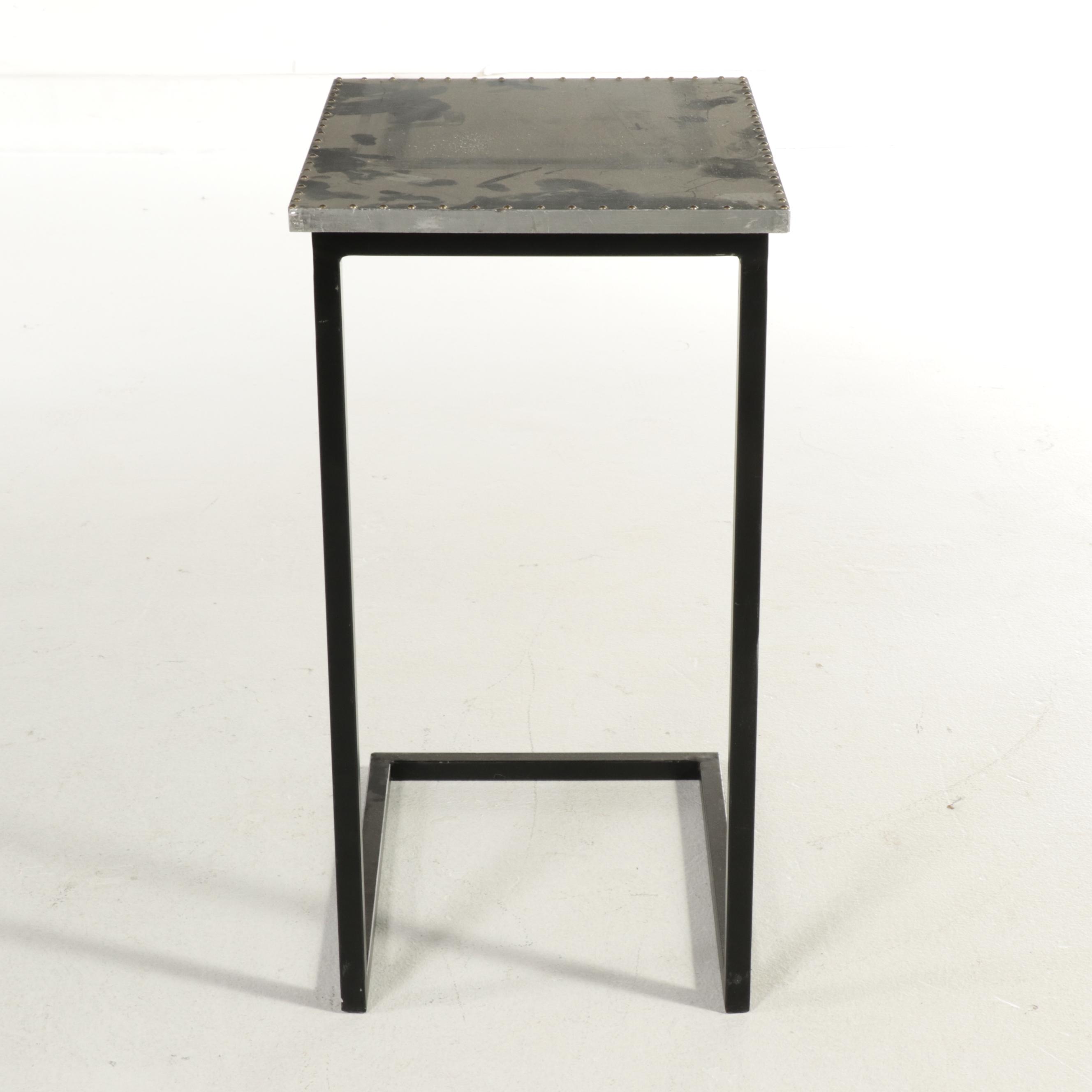 Two Contemporary Black PowderCoated Metal Nesting CTables with Metal