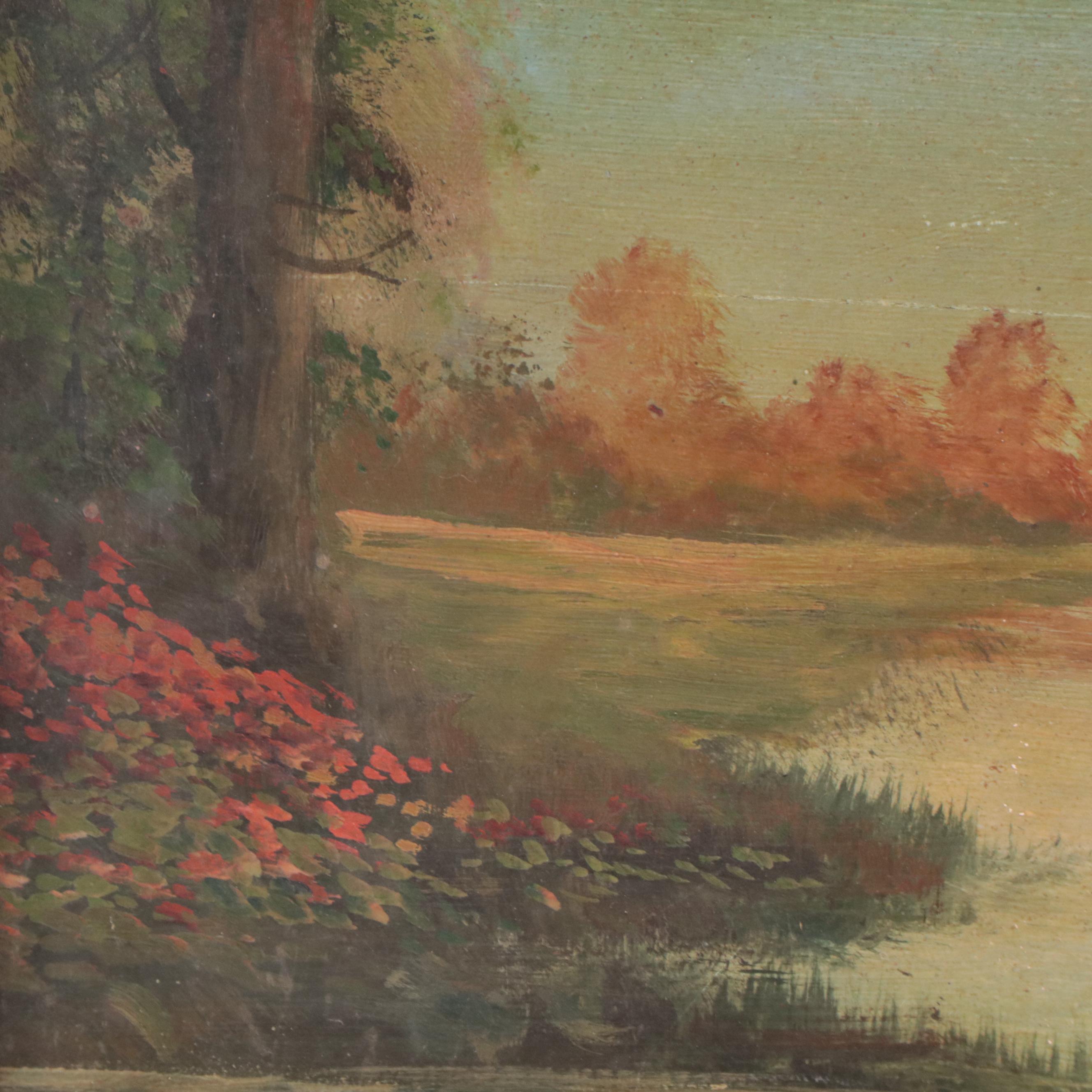 Naive Pond Landscape Oil Painting, 1932
