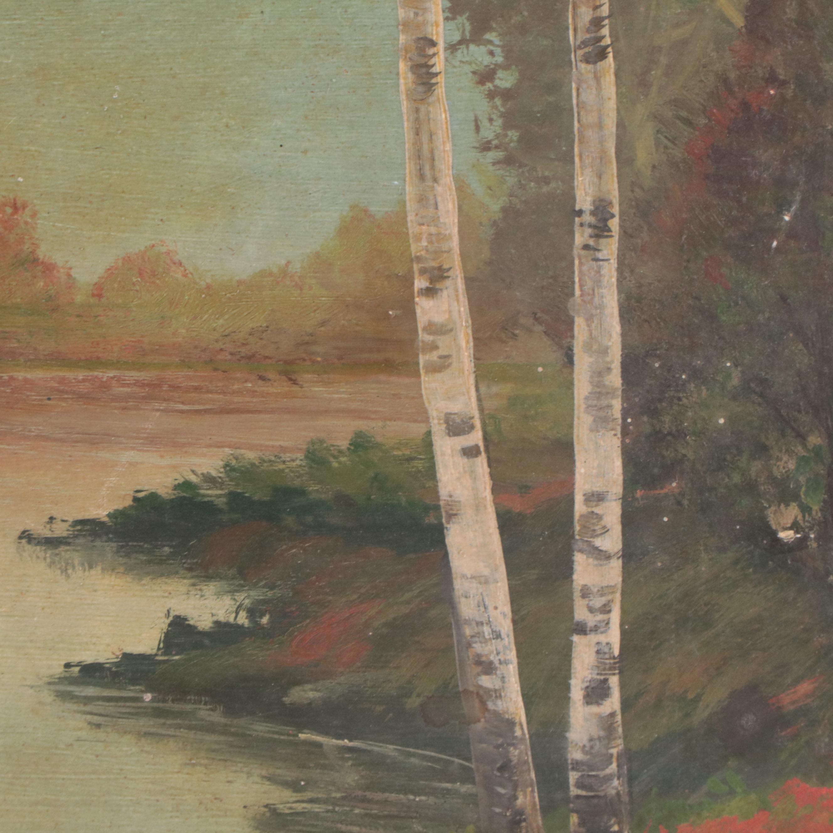 Naive Pond Landscape Oil Painting, 1932