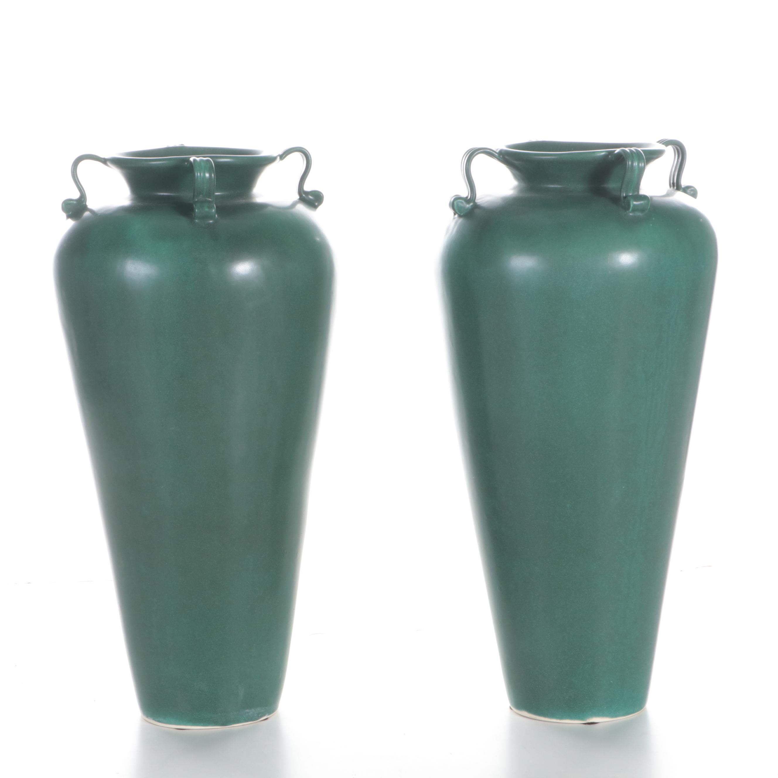 Pair of Green Glazed Floor Vases EBTH