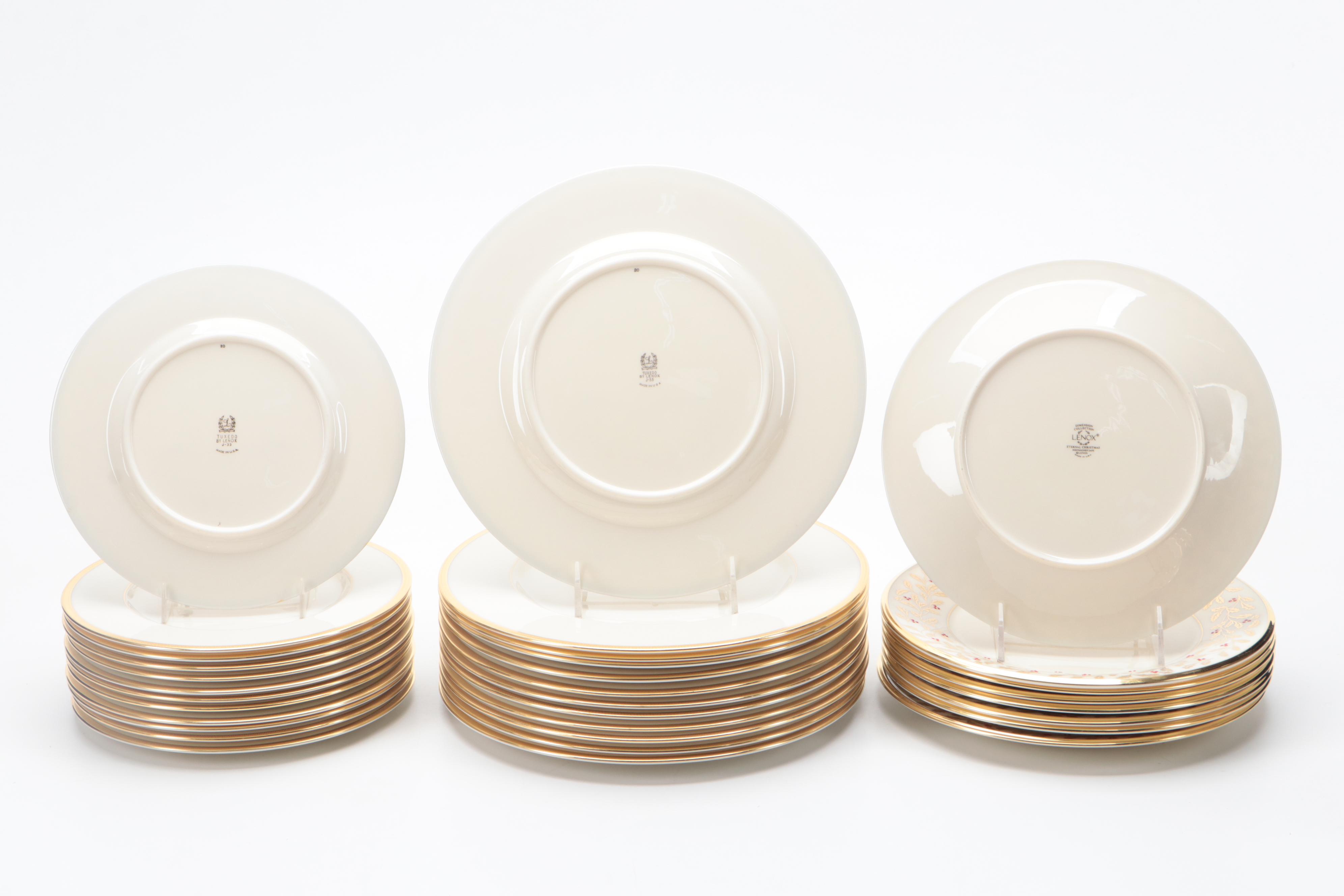 Lenox  Bone China "Tuxedo" Dinnerware with "Eternal Christmas" Accent Plates