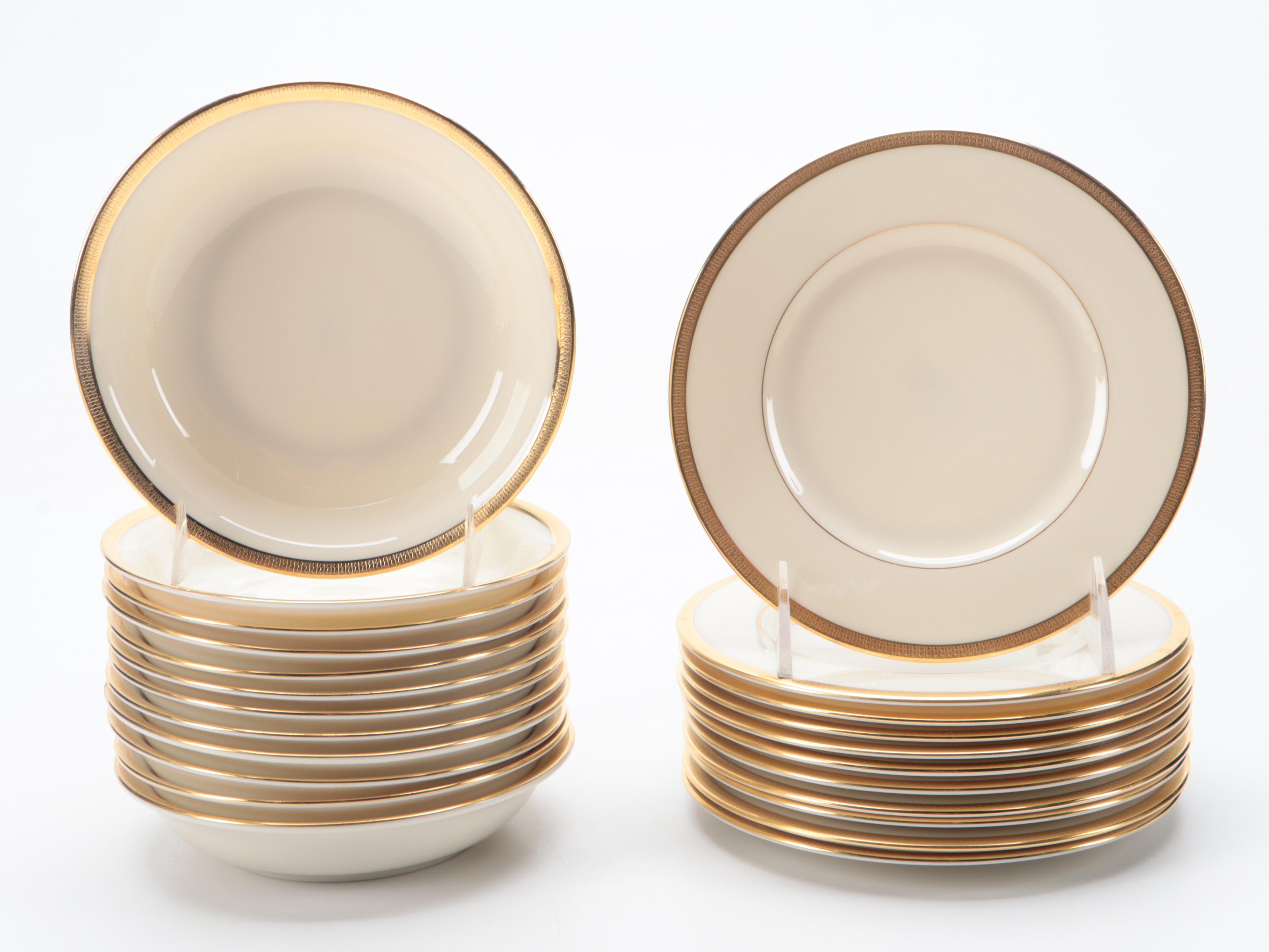 Lenox  Bone China "Tuxedo" Dinnerware with "Eternal Christmas" Accent Plates