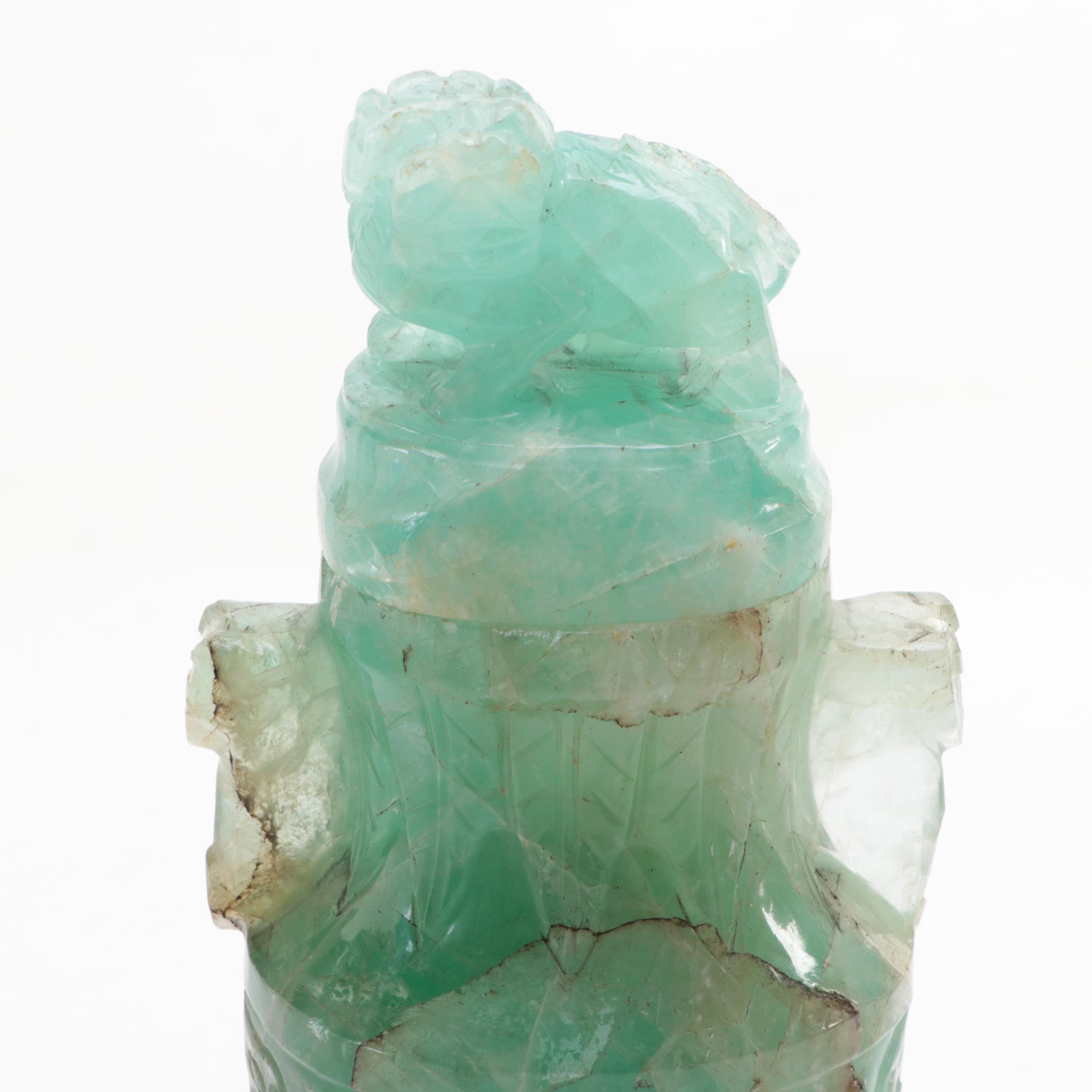 Chinese Carved Fluorite Lidded Jars