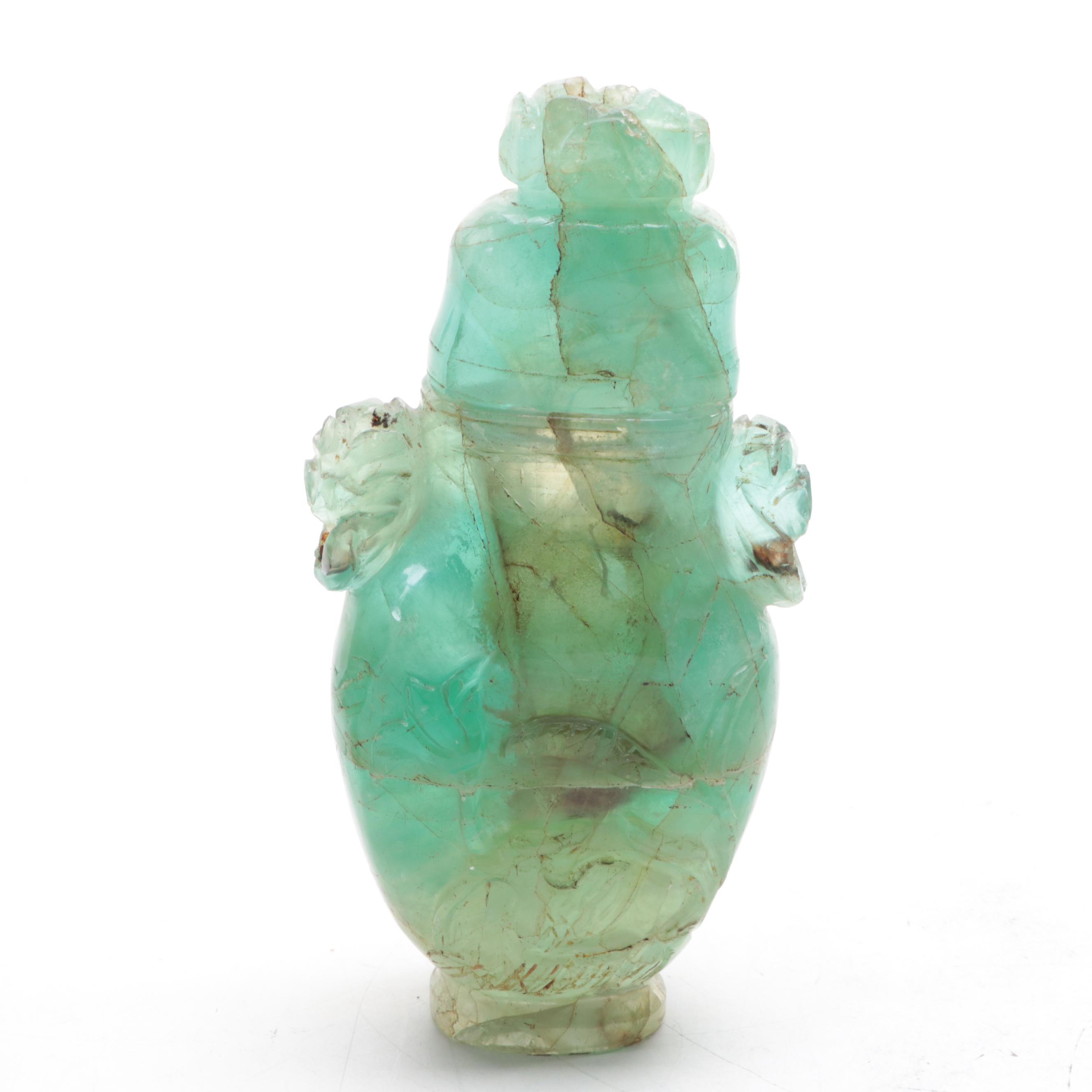Chinese Carved Fluorite Lidded Jars