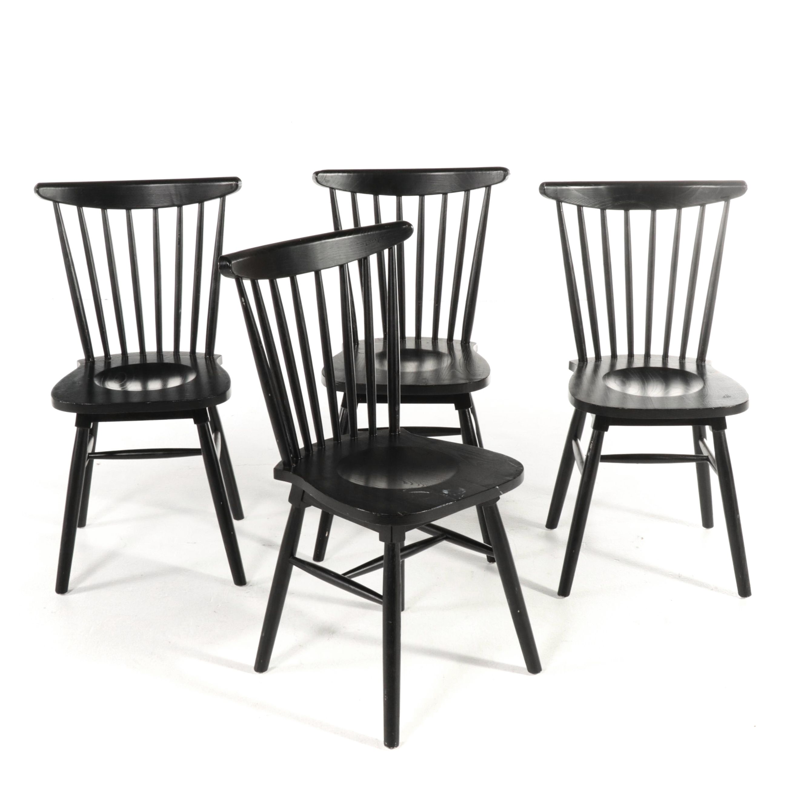 Four Farmhouse Style Ebonized Wood Spindle Dining Chairs