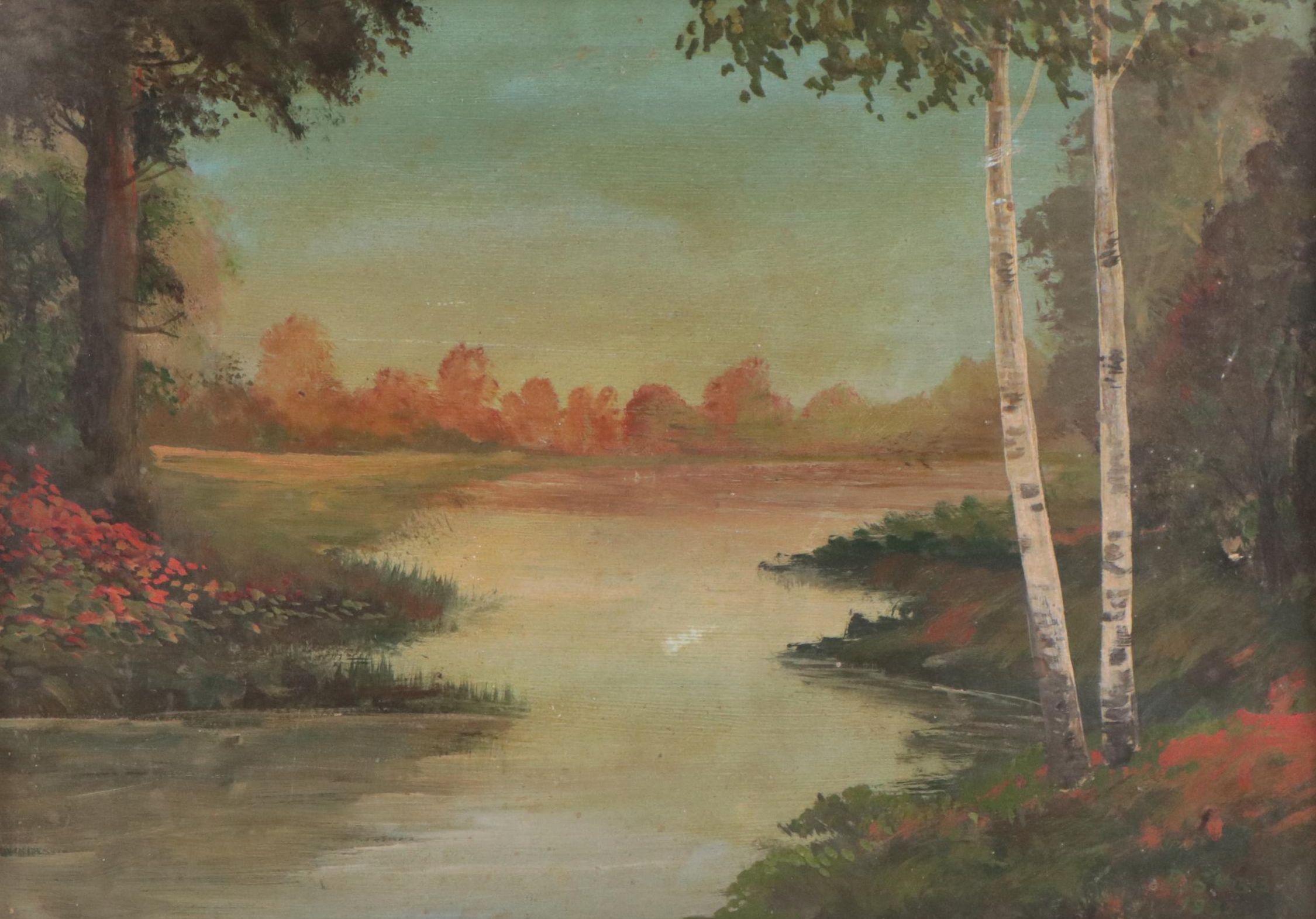 Naive Pond Landscape Oil Painting, 1932