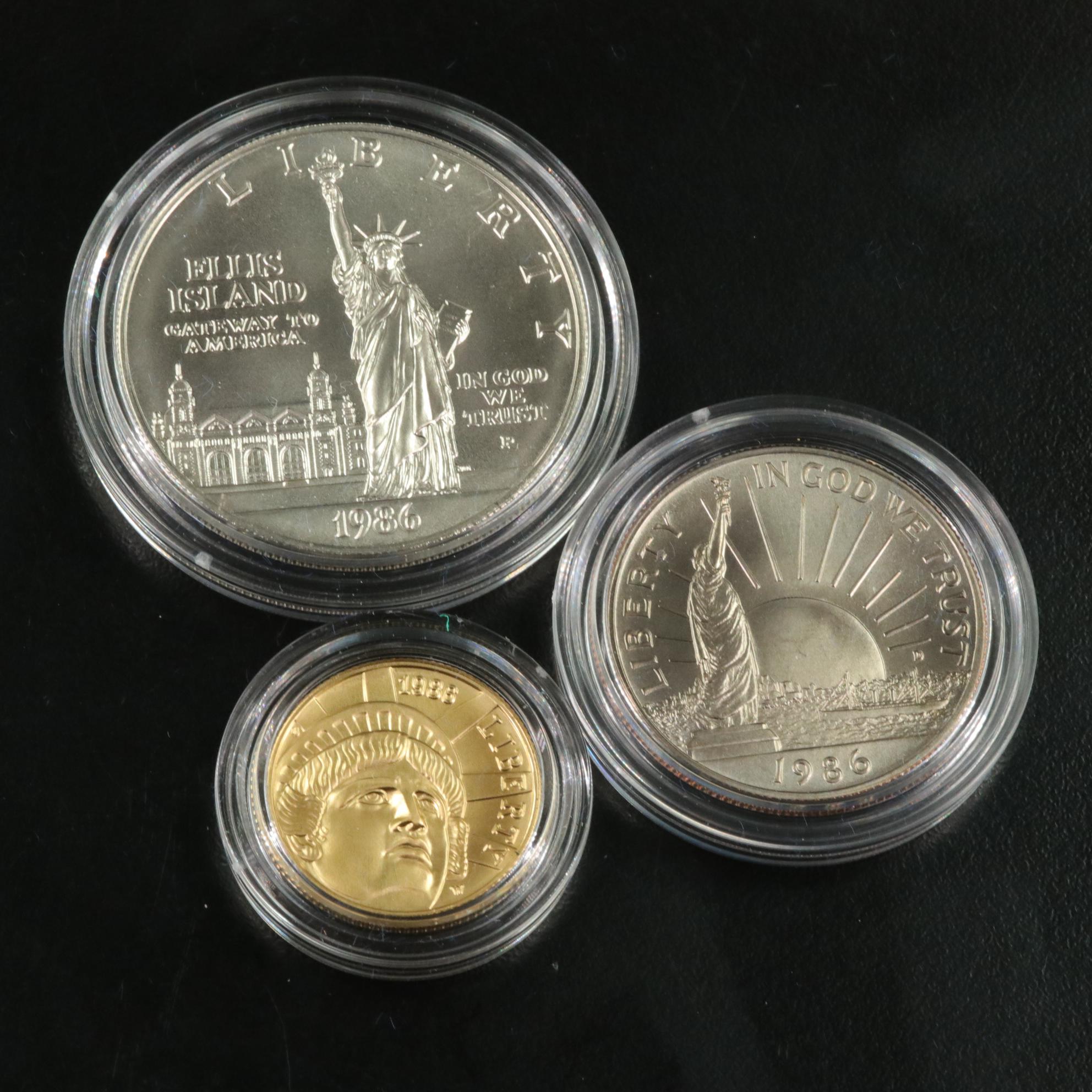 1986 Statue of Liberty Gold and Silver Commemorative Uncirculated Coin Set