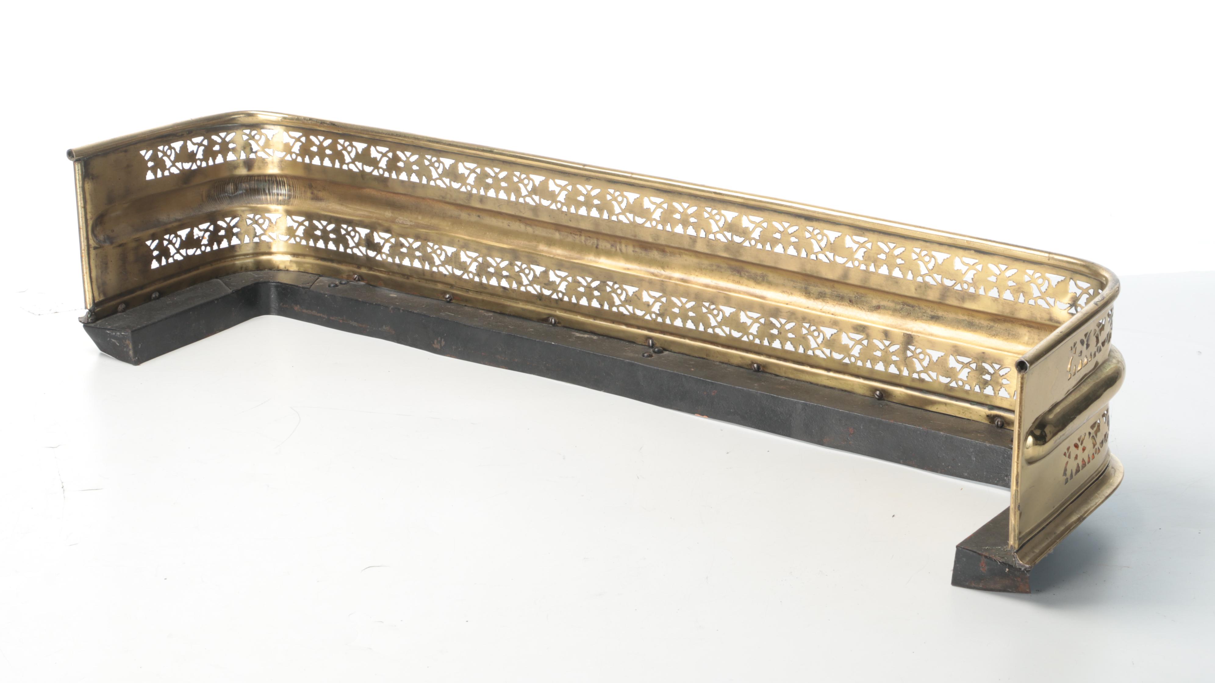 Brass Fireplace Fender, Andirons and Hearth Rake EBTH