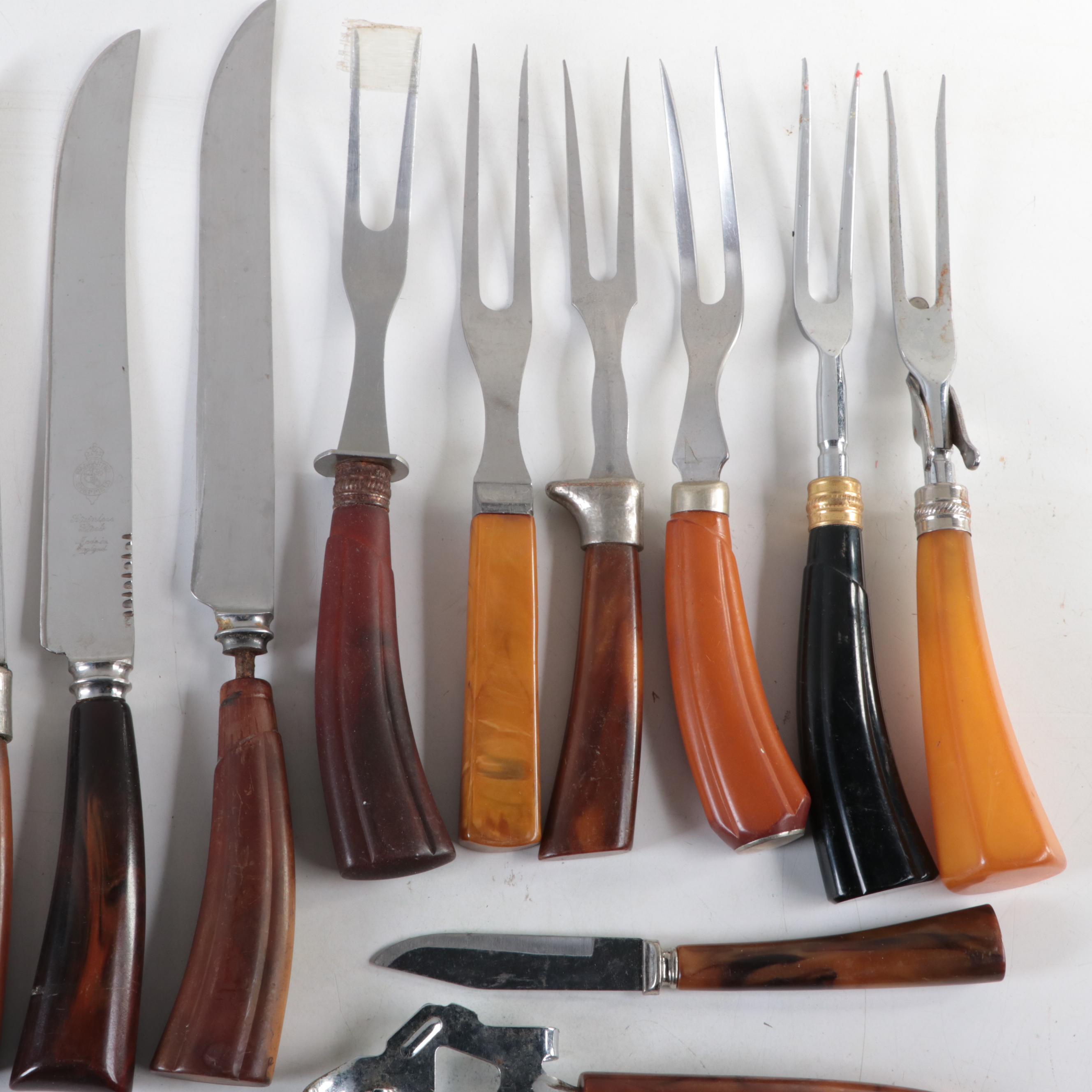 Bakelite Handled Carving Sets and Other Utensils, Early to Mid-20th Century
