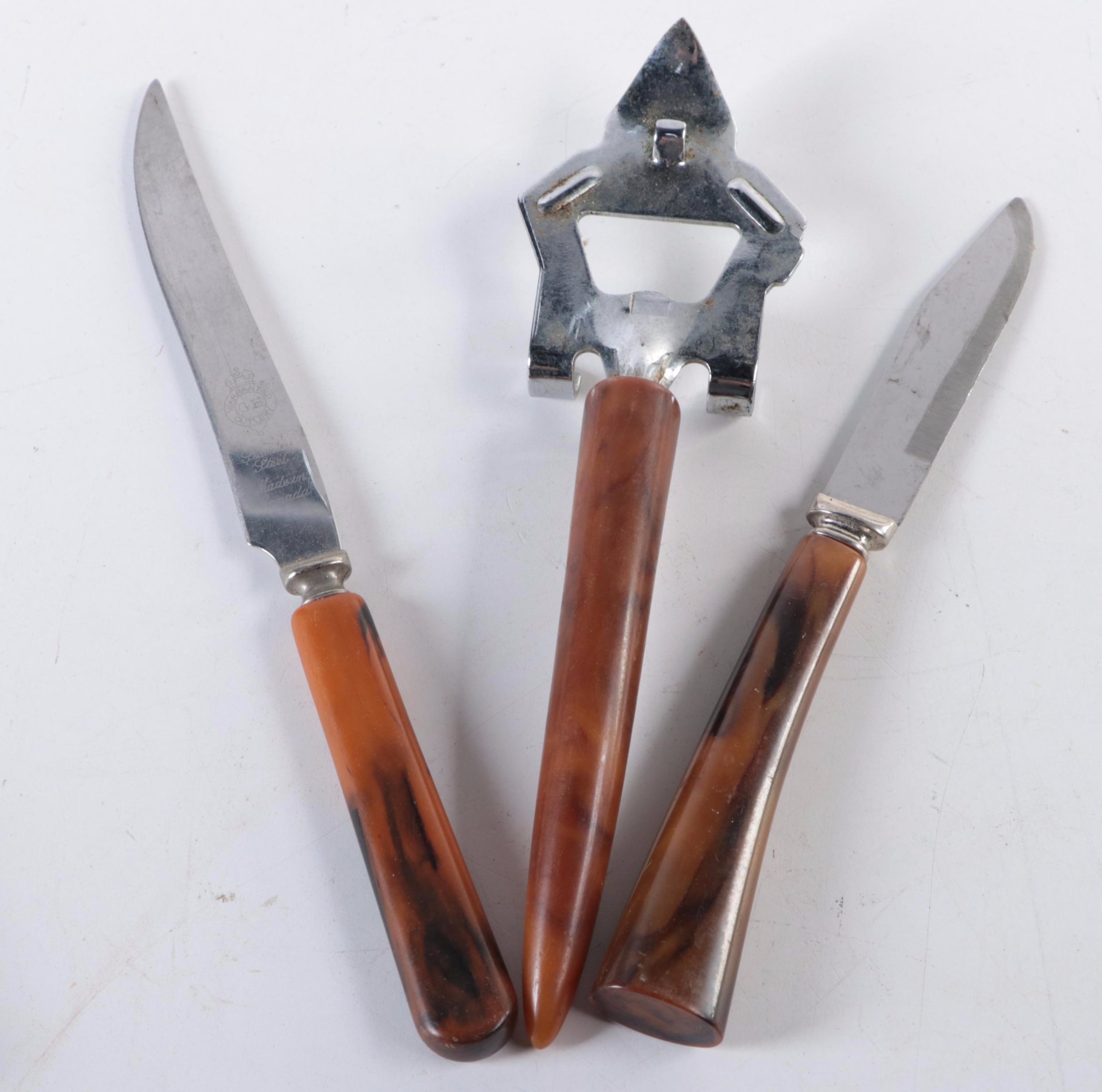 Bakelite Handled Carving Sets and Other Utensils, Early to Mid-20th Century