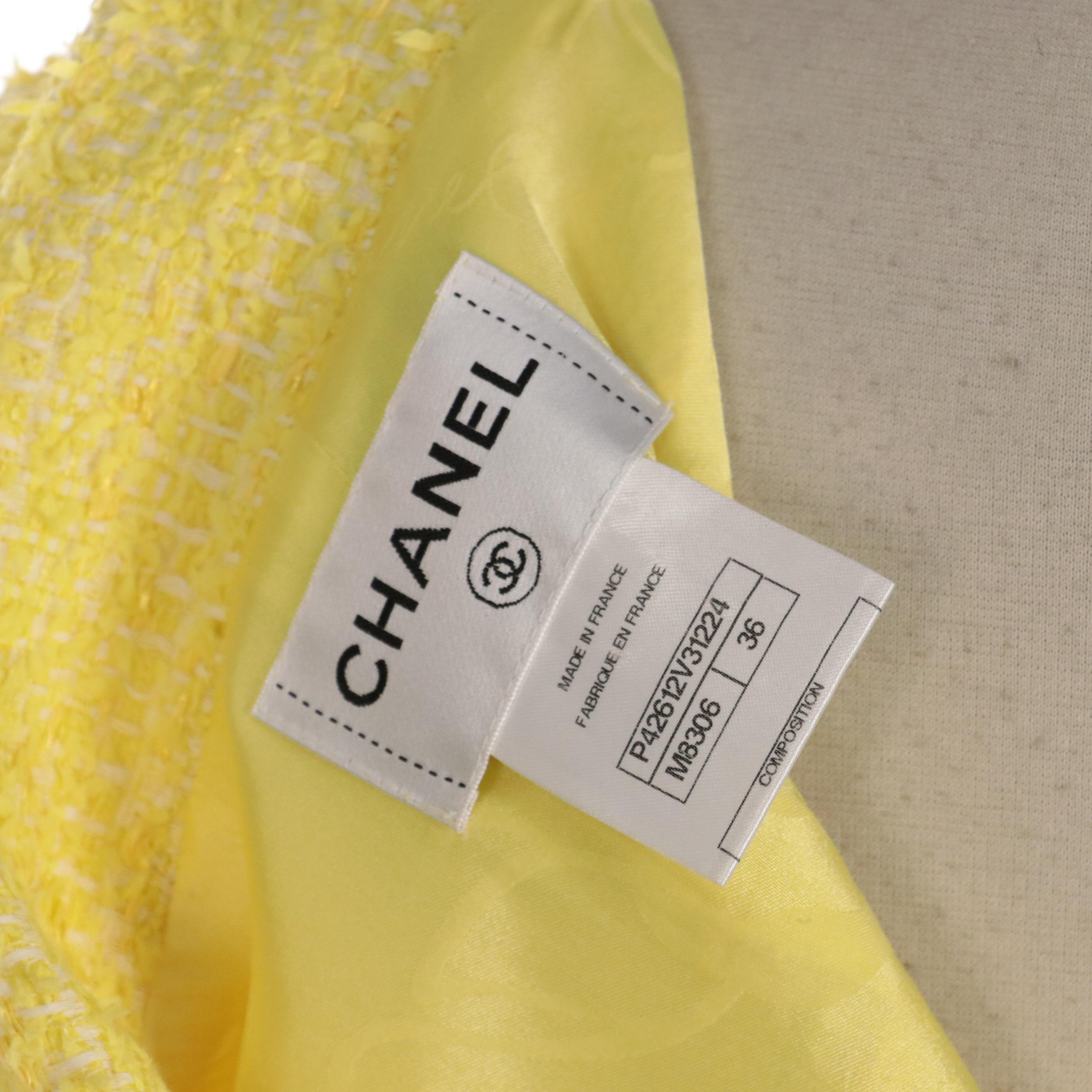 Chanel Yellow Tweed Midi Dress with Crystal Buttons and Snakeskin Embossed Belt