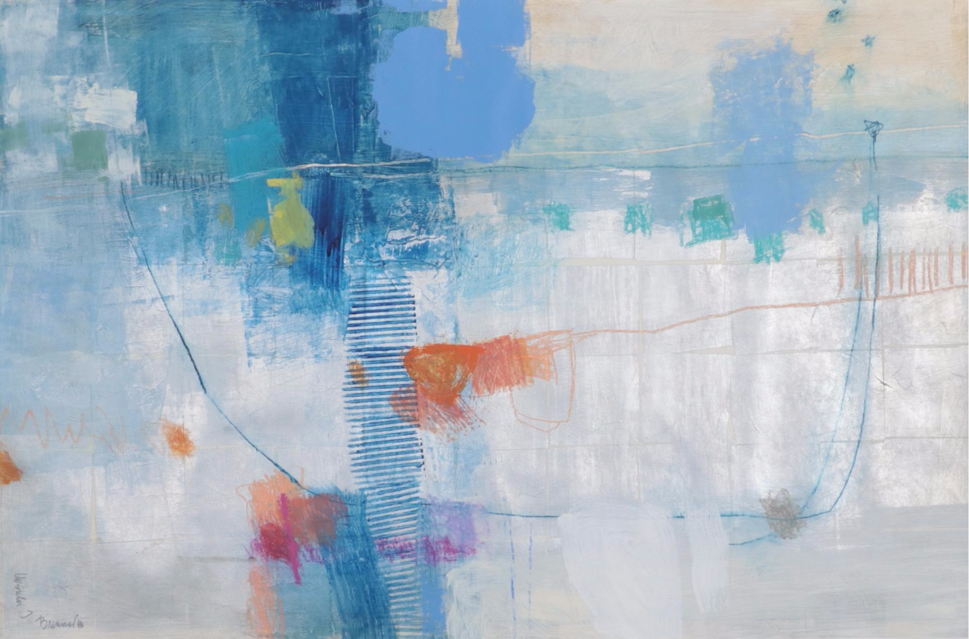 Ursula J. Brenner Abstract Mixed Media Painting, 21st Century