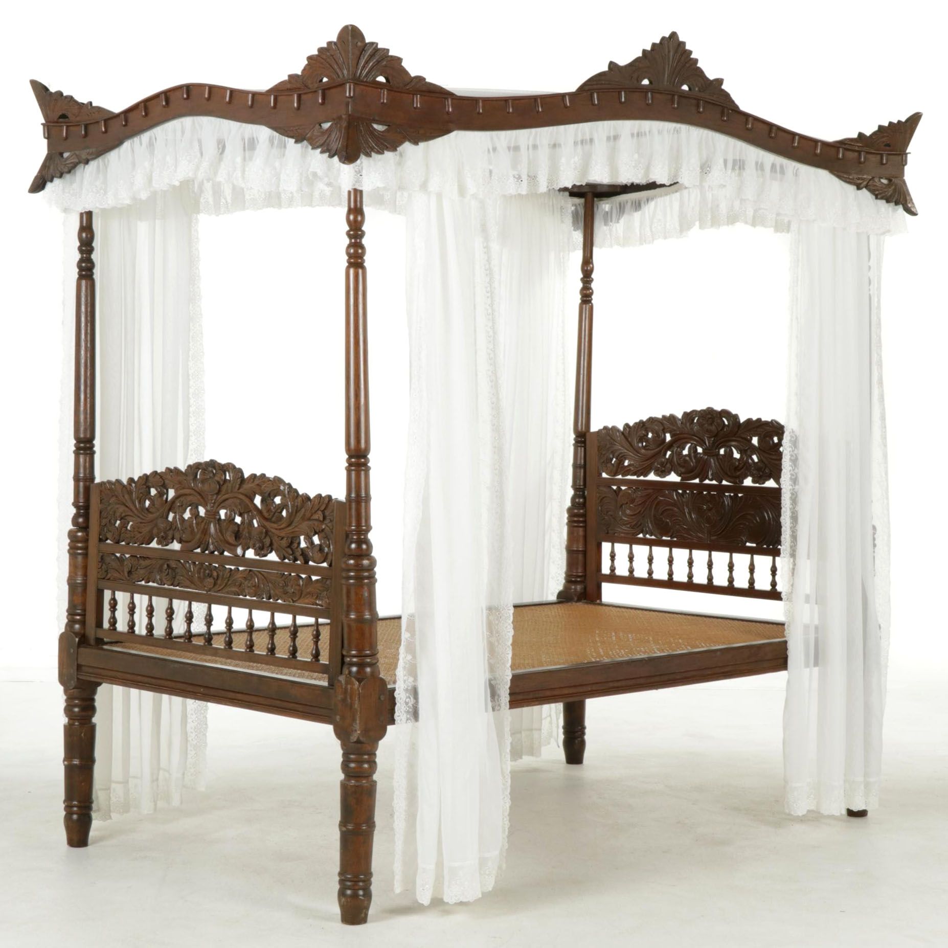 Philippine Carved Narra Wood Canopy Bed