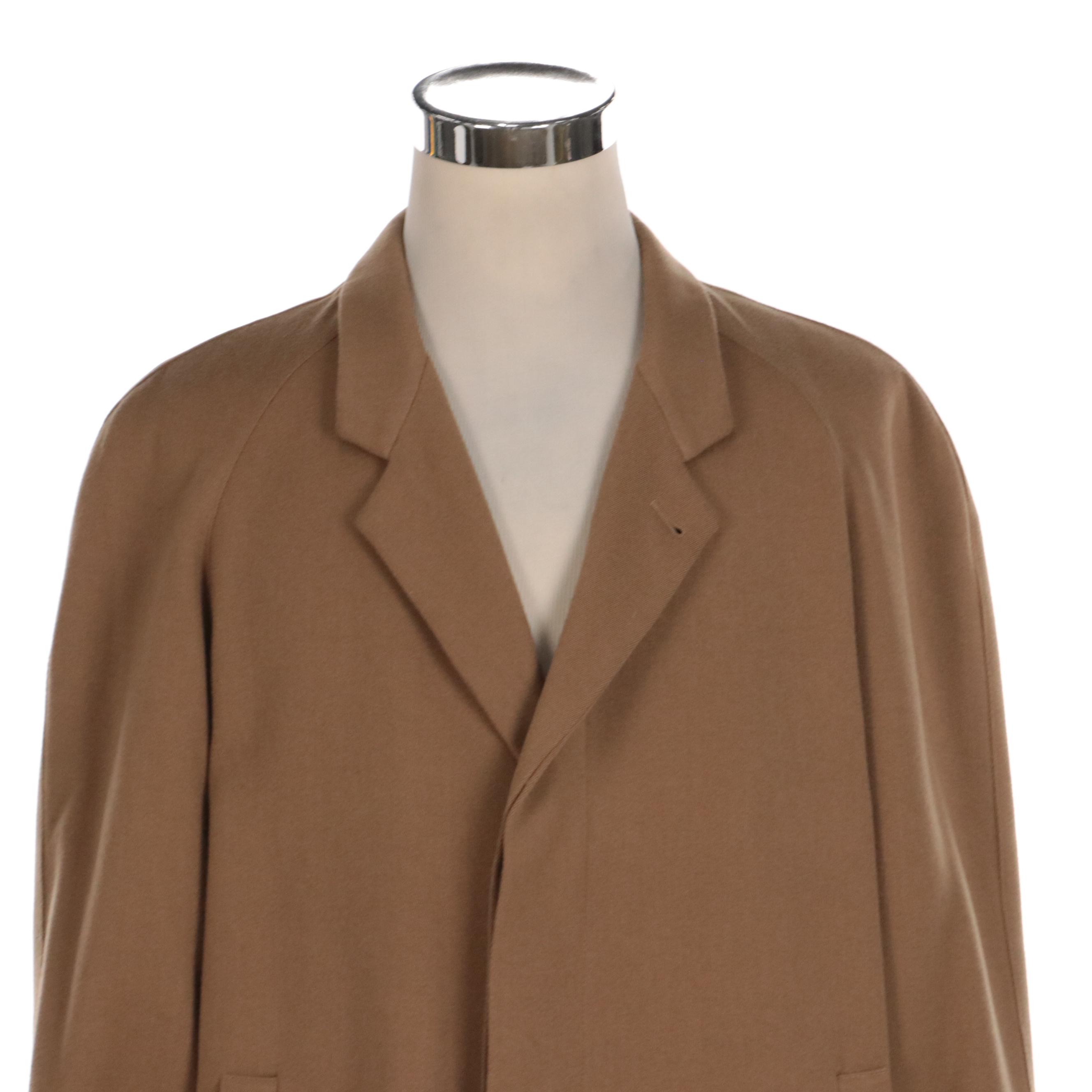Men's Long Overcoat in Tan Wool Twill