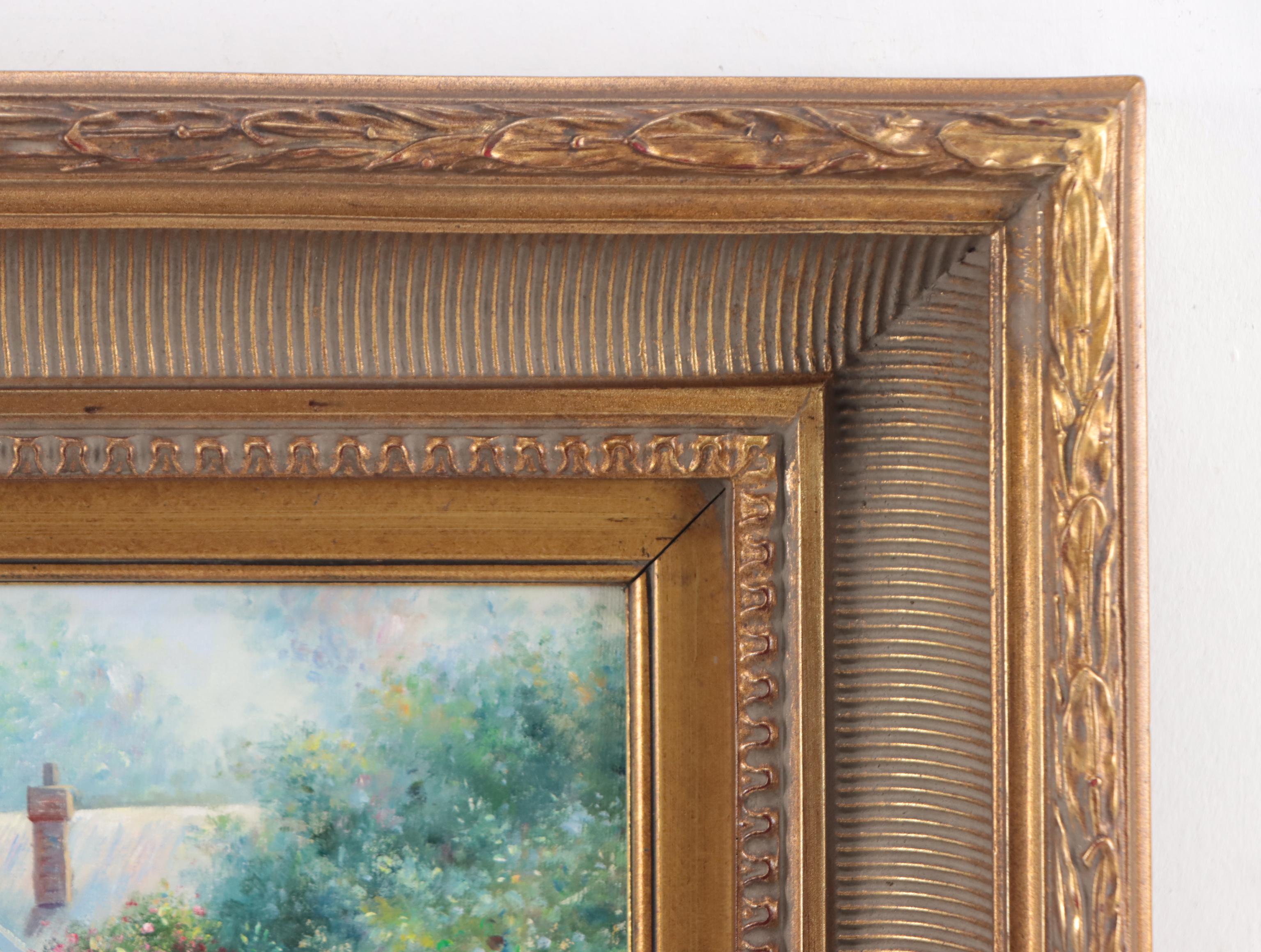 Cottage Garden Landscape Oil Painting, Circa 2000