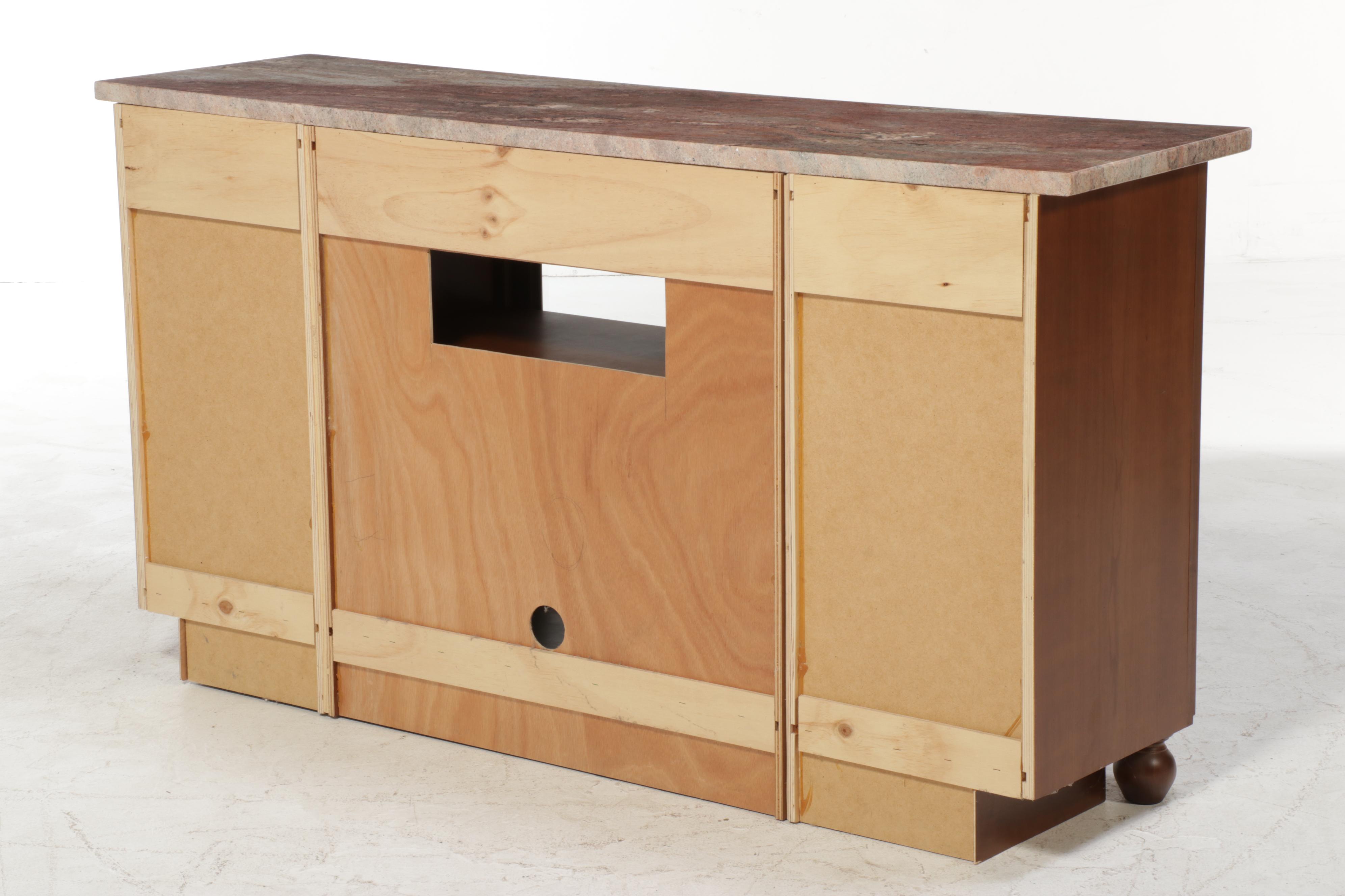 Contemporary Cherrywood and Polished Stone Media Console