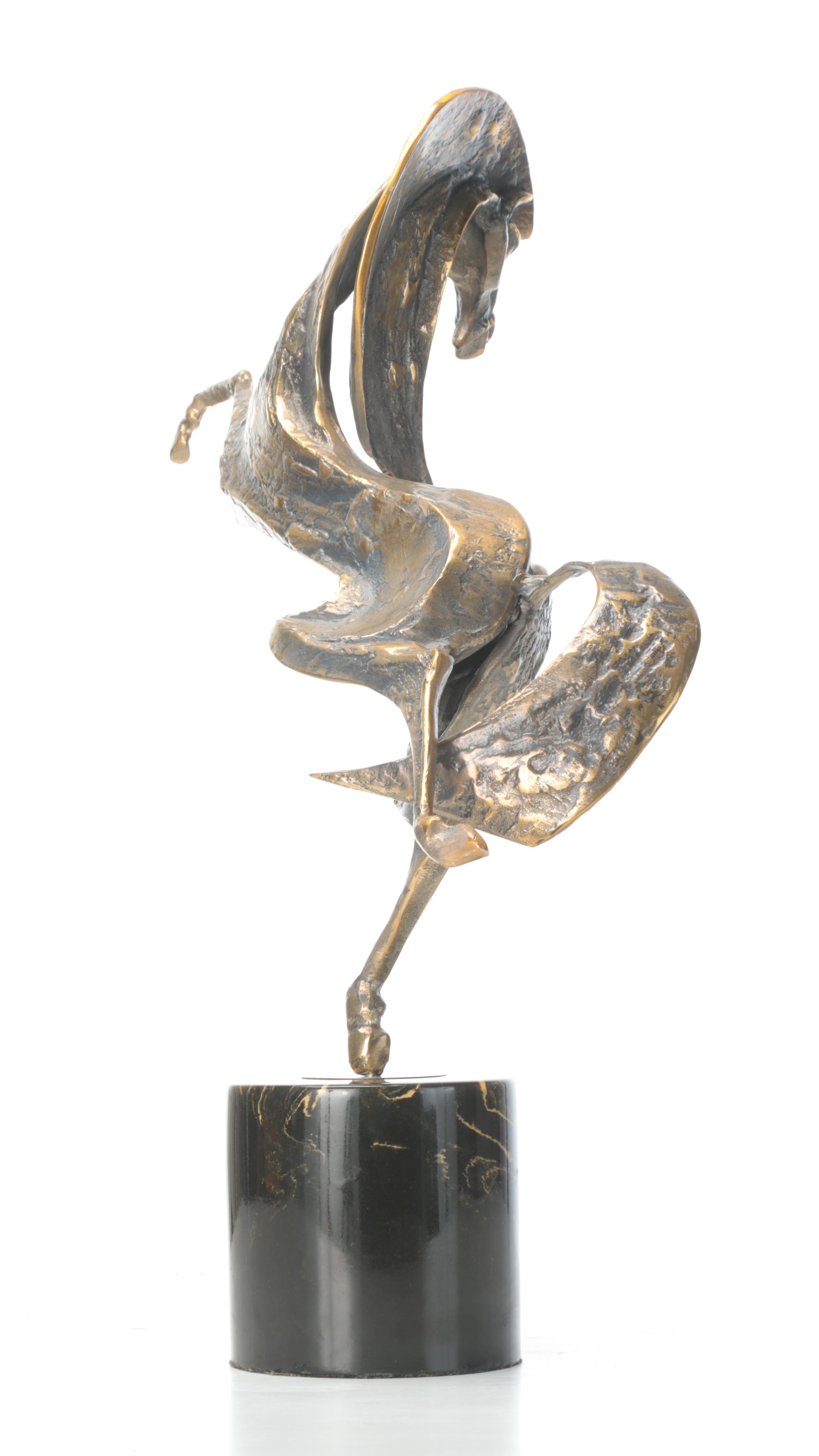 Brass-Finish Metal Sculpture of a Horse