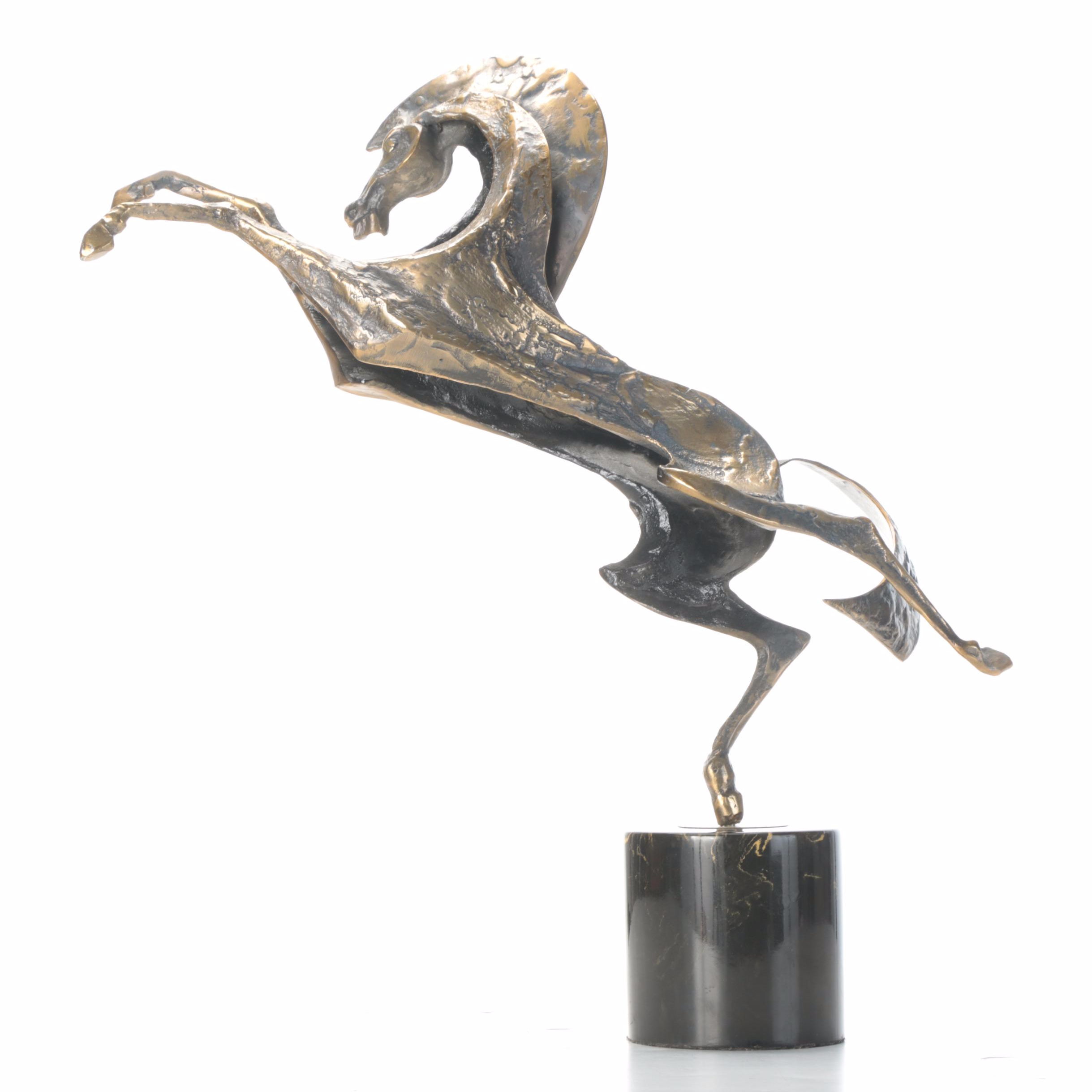 Brass-Finish Metal Sculpture of a Horse