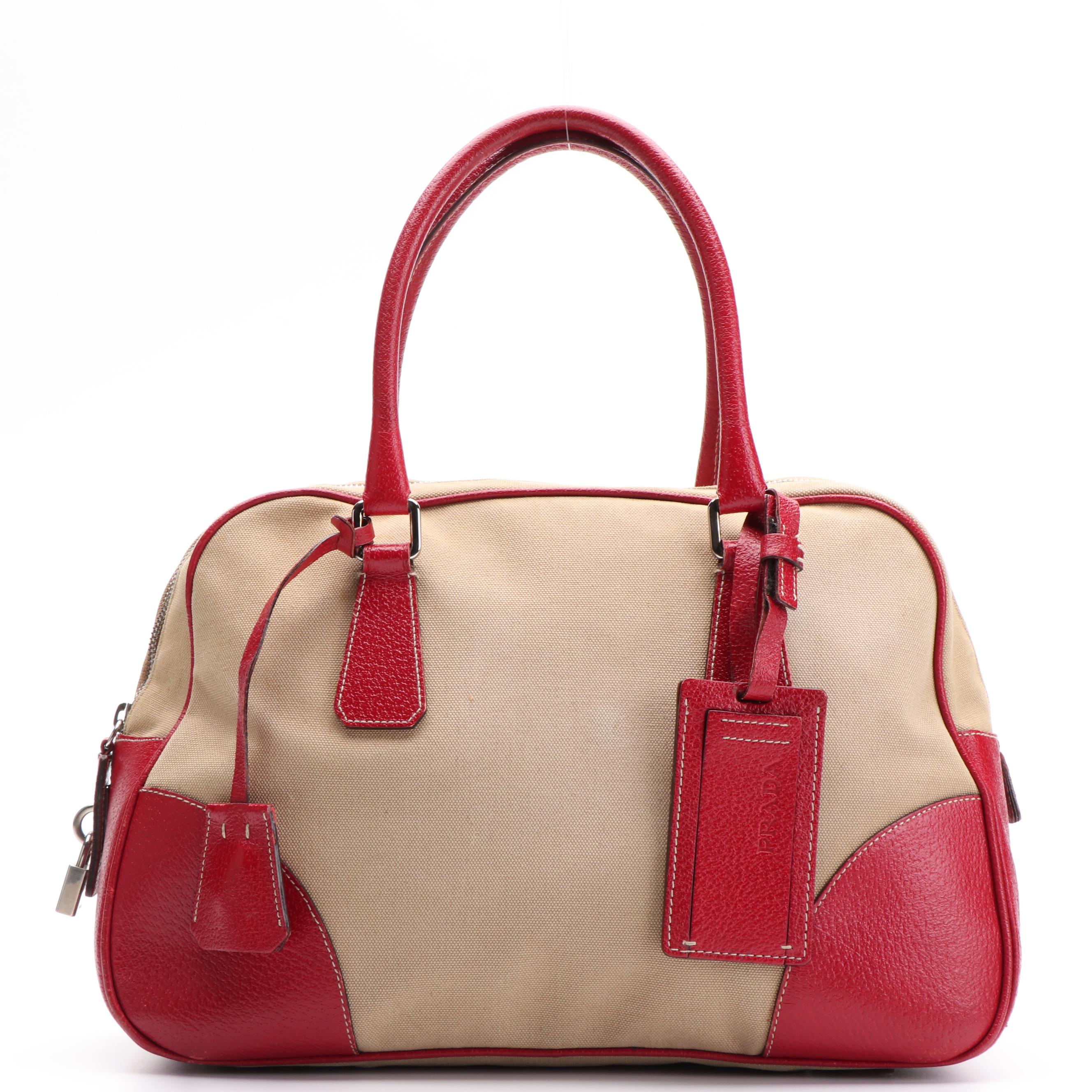Prada Bowler Bag in Canapa Canvas and Cinghiale Leather