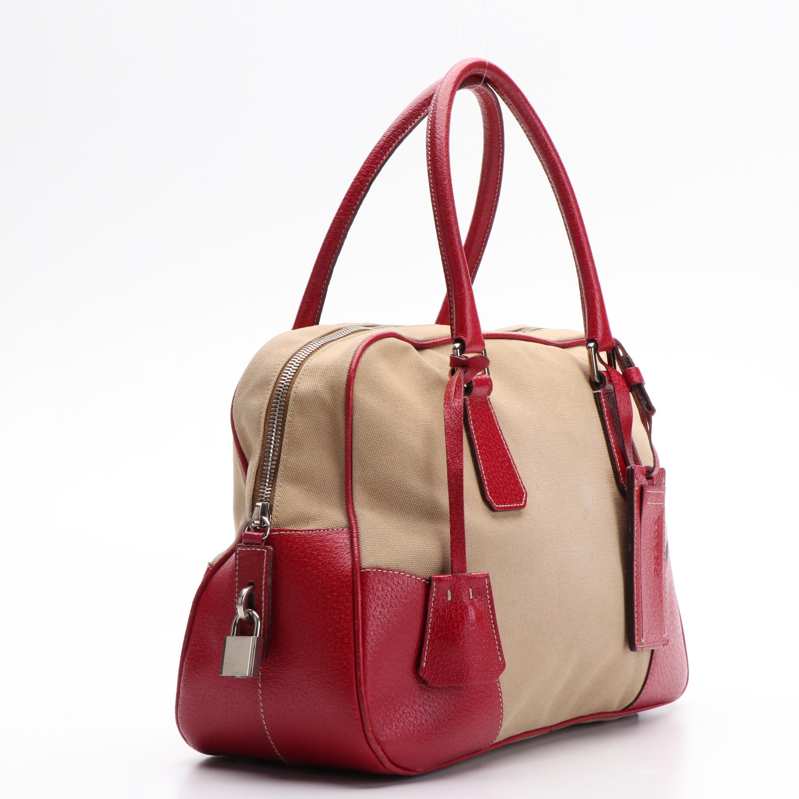 Prada Bowler Bag in Canapa Canvas and Cinghiale Leather