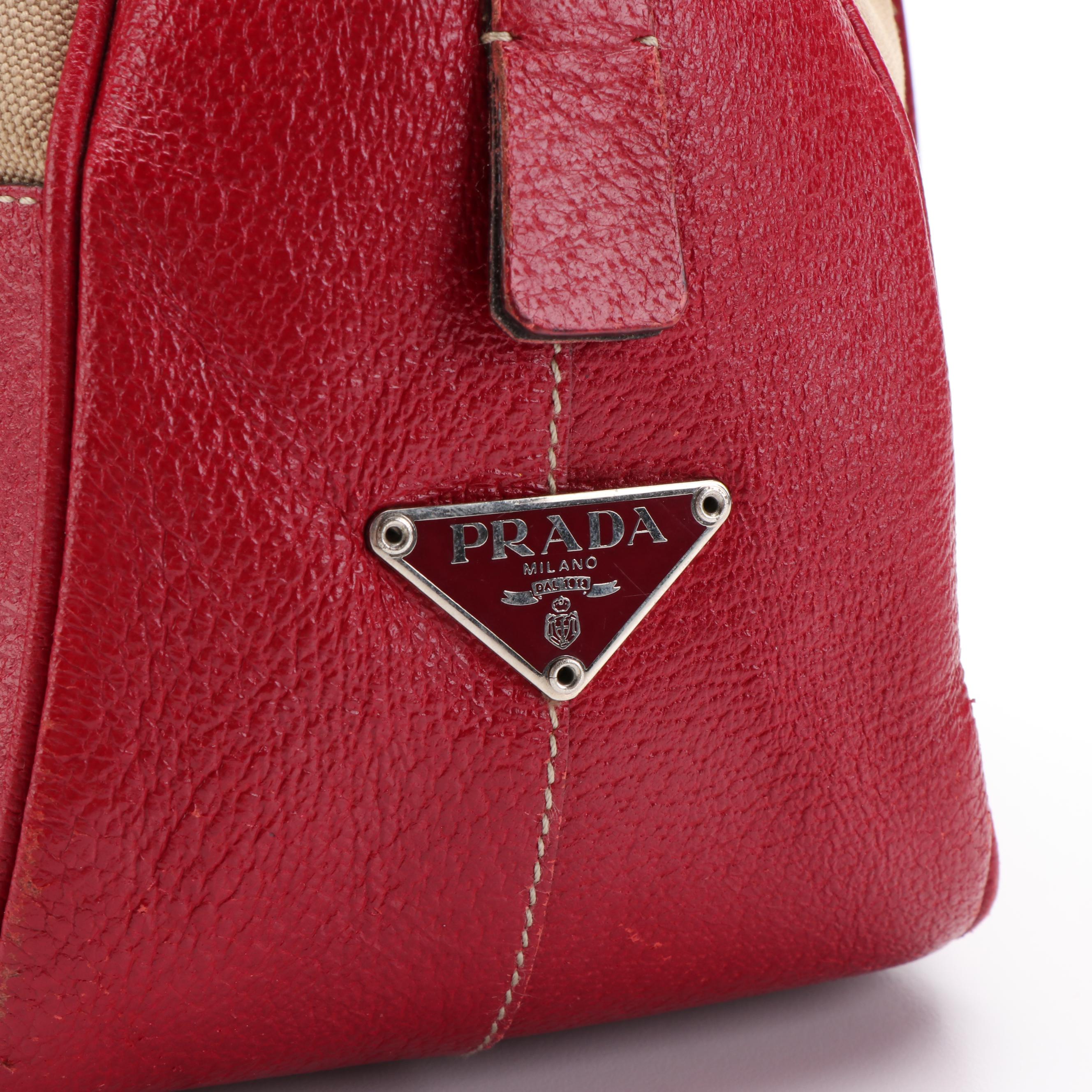 Prada Bowler Bag in Canapa Canvas and Cinghiale Leather