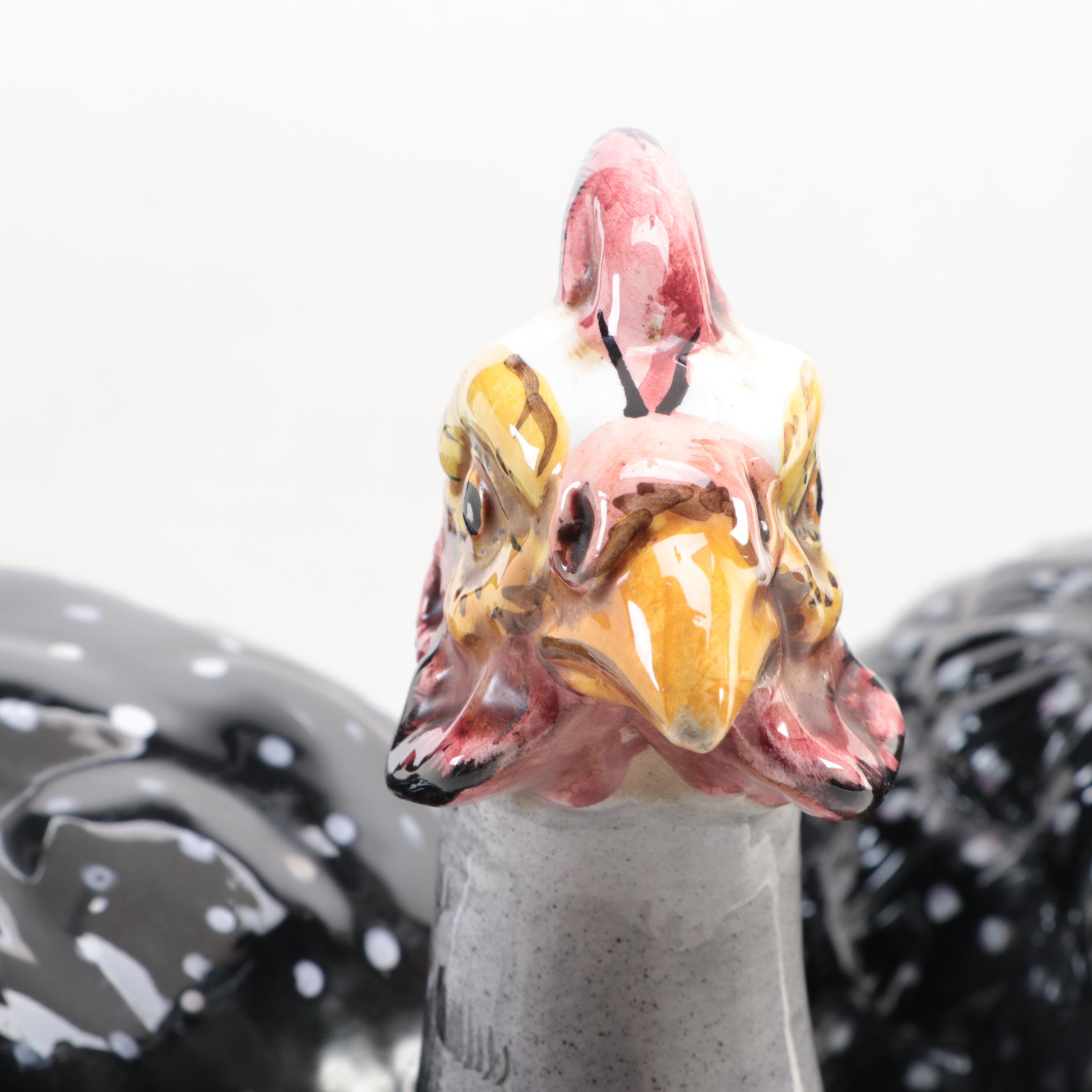 Italian Glazed Ceramic Guinea Fowl Figurines, Mid to Late 20th Century