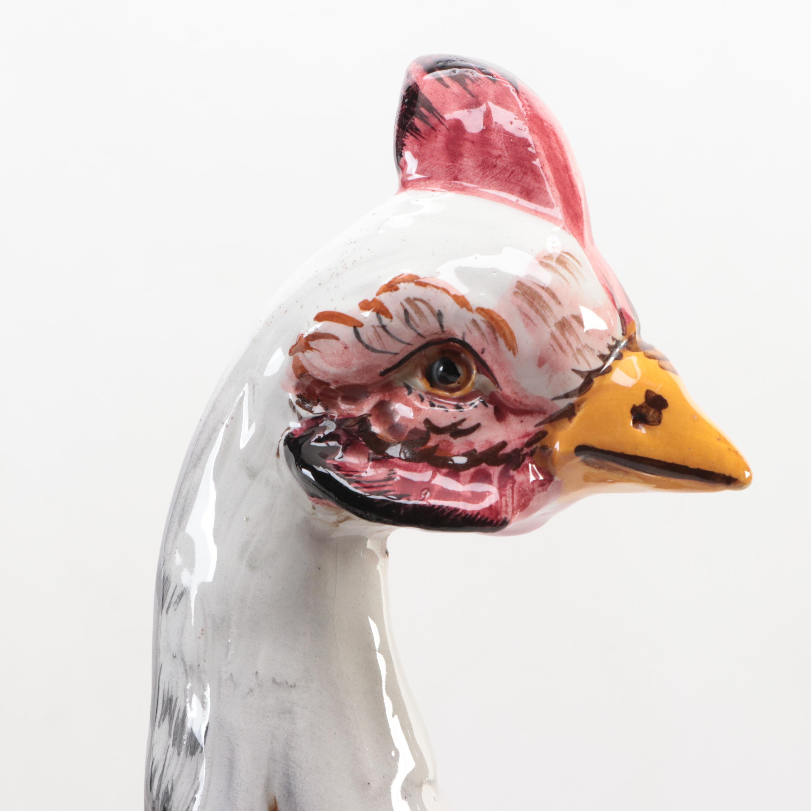 Italian Glazed Ceramic Guinea Fowl Figurines, Mid to Late 20th Century