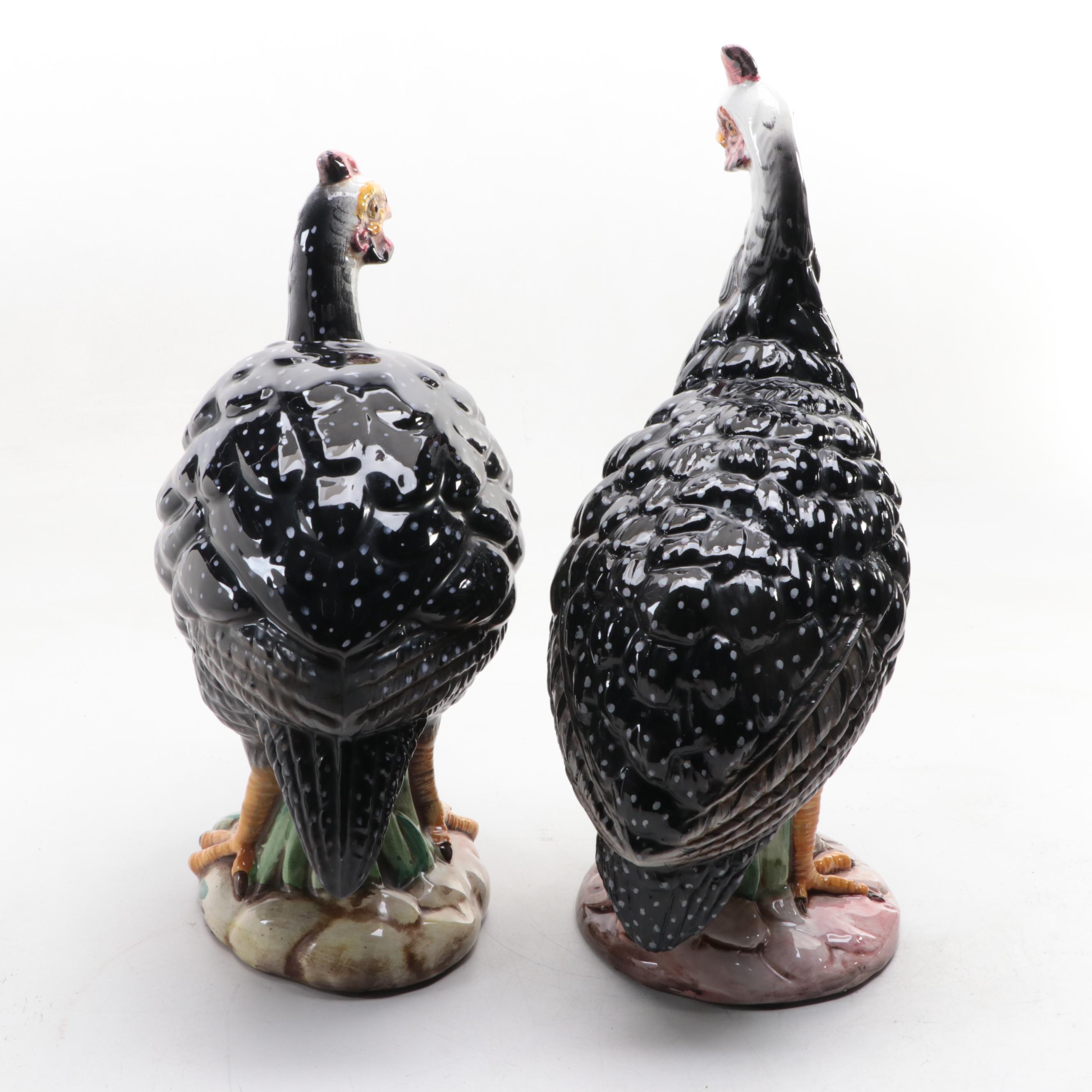 Italian Glazed Ceramic Guinea Fowl Figurines, Mid to Late 20th Century