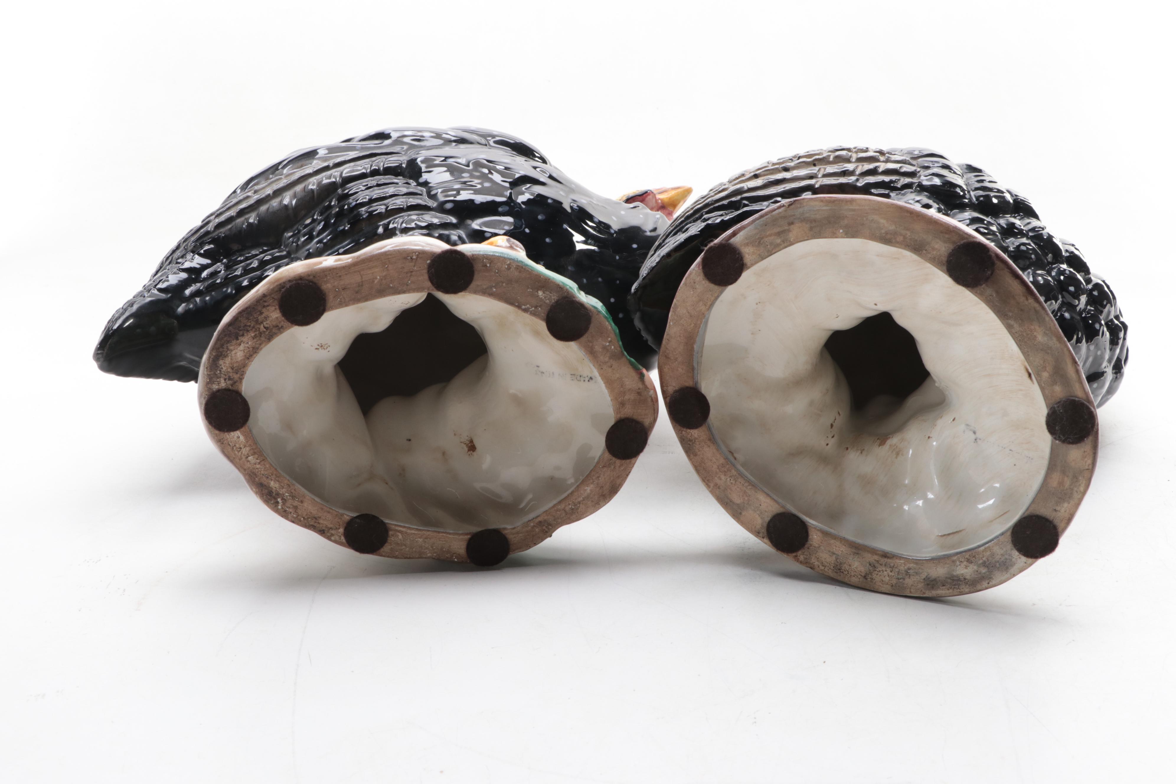 Italian Glazed Ceramic Guinea Fowl Figurines, Mid to Late 20th Century