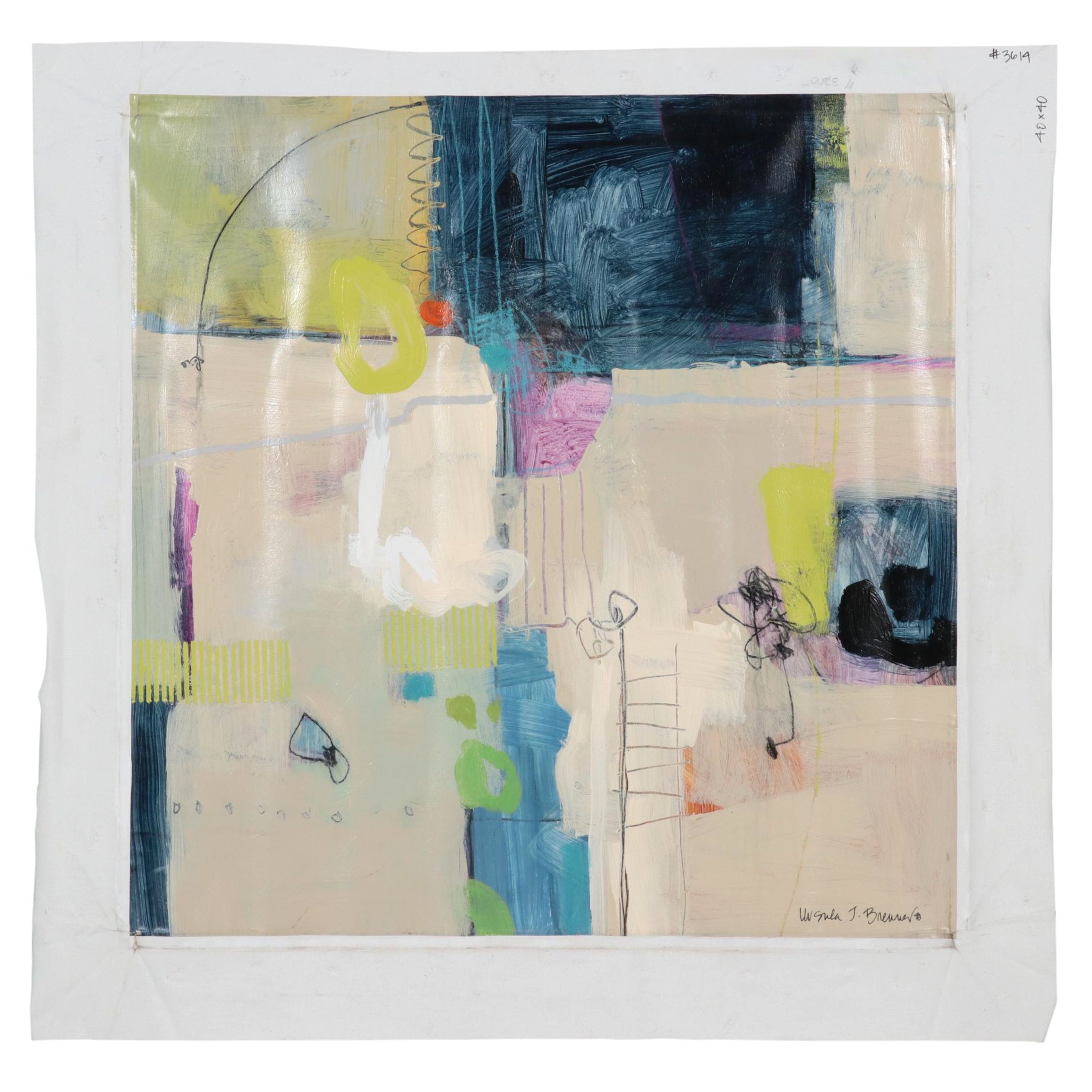 Ursula J. Brenner Abstract Mixed Media Painting, 21st Century
