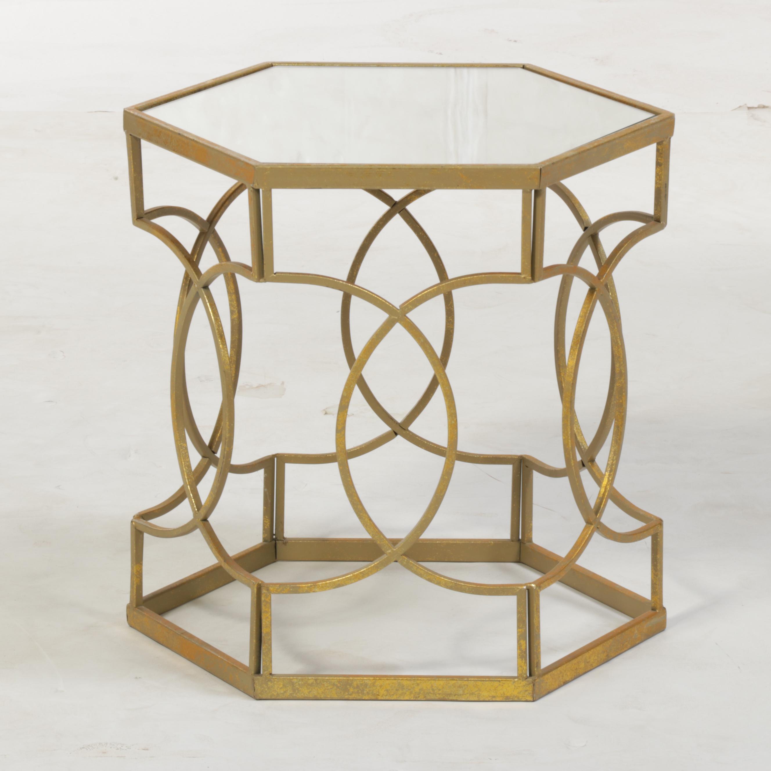 Two Gilt Metal and Mirrored Glass Side Tables, Incl. Three Hands Corp.