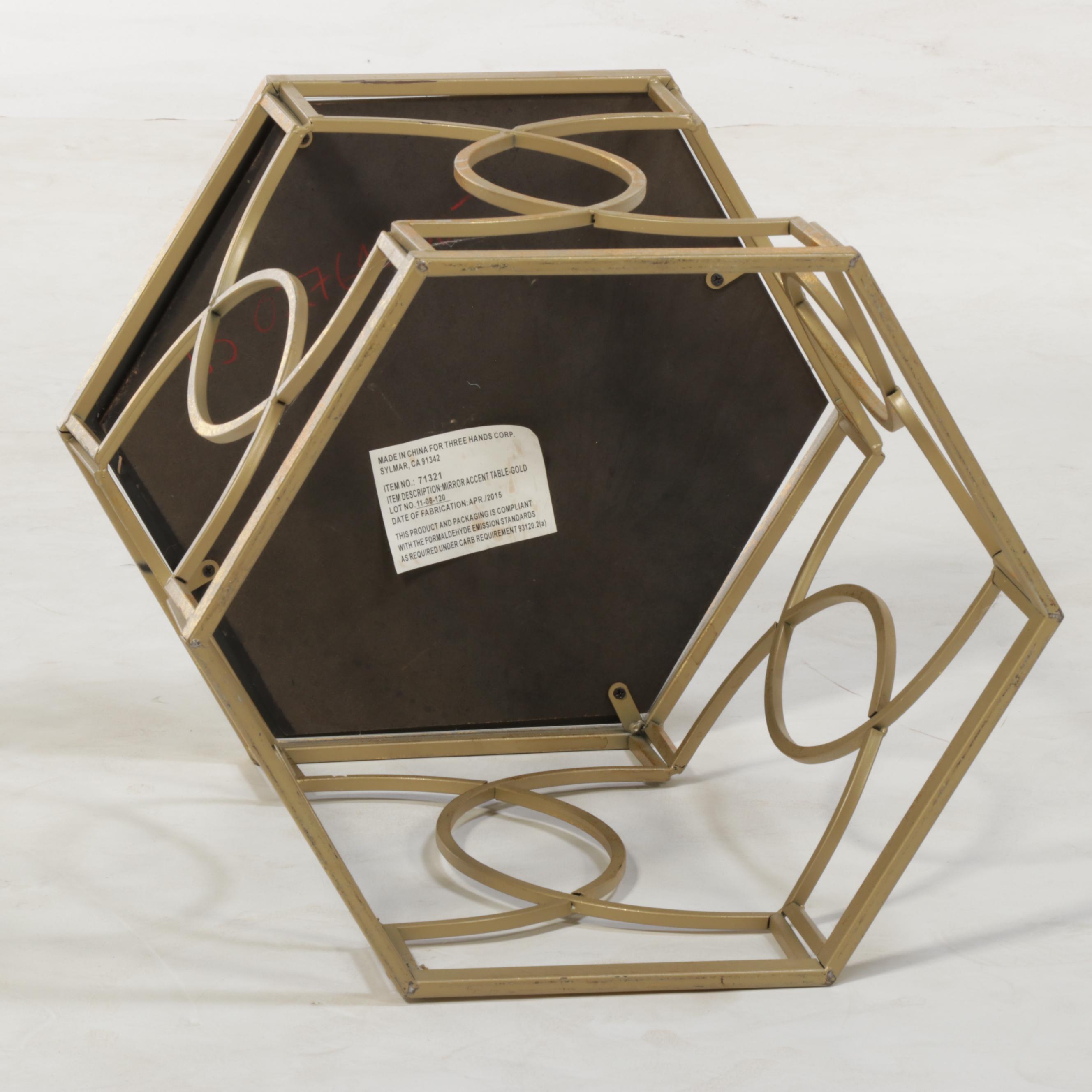 Two Gilt Metal and Mirrored Glass Side Tables, Incl. Three Hands Corp.