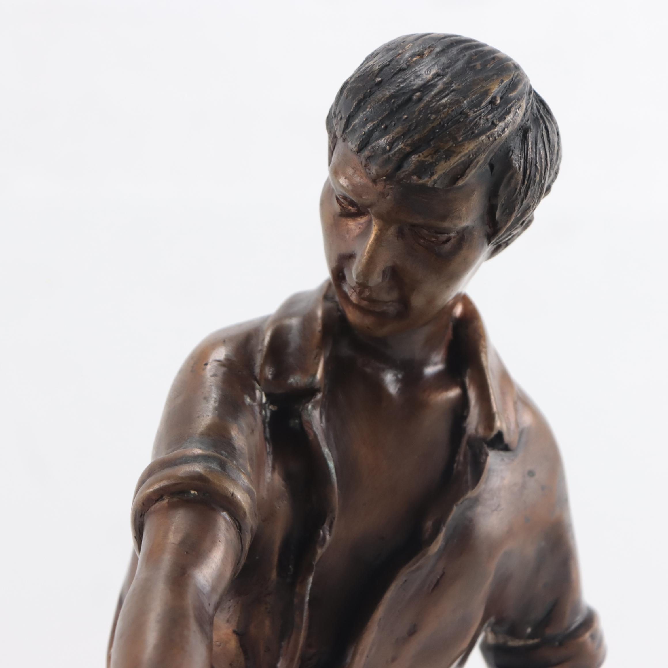 Erwin Stern Cast Bronze Sculpture of Fisherman Pulling in a Net