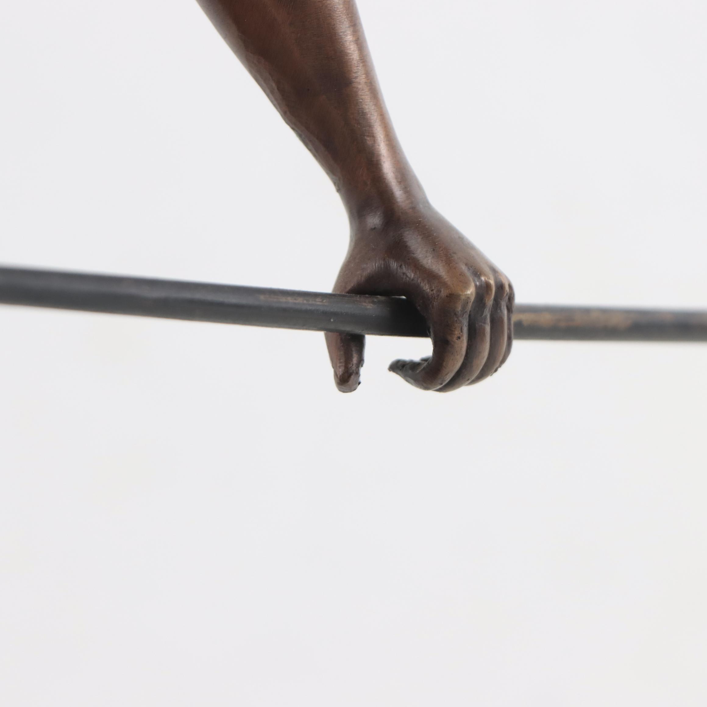 Erwin Stern Cast Bronze Sculpture of Fisherman Pulling in a Net