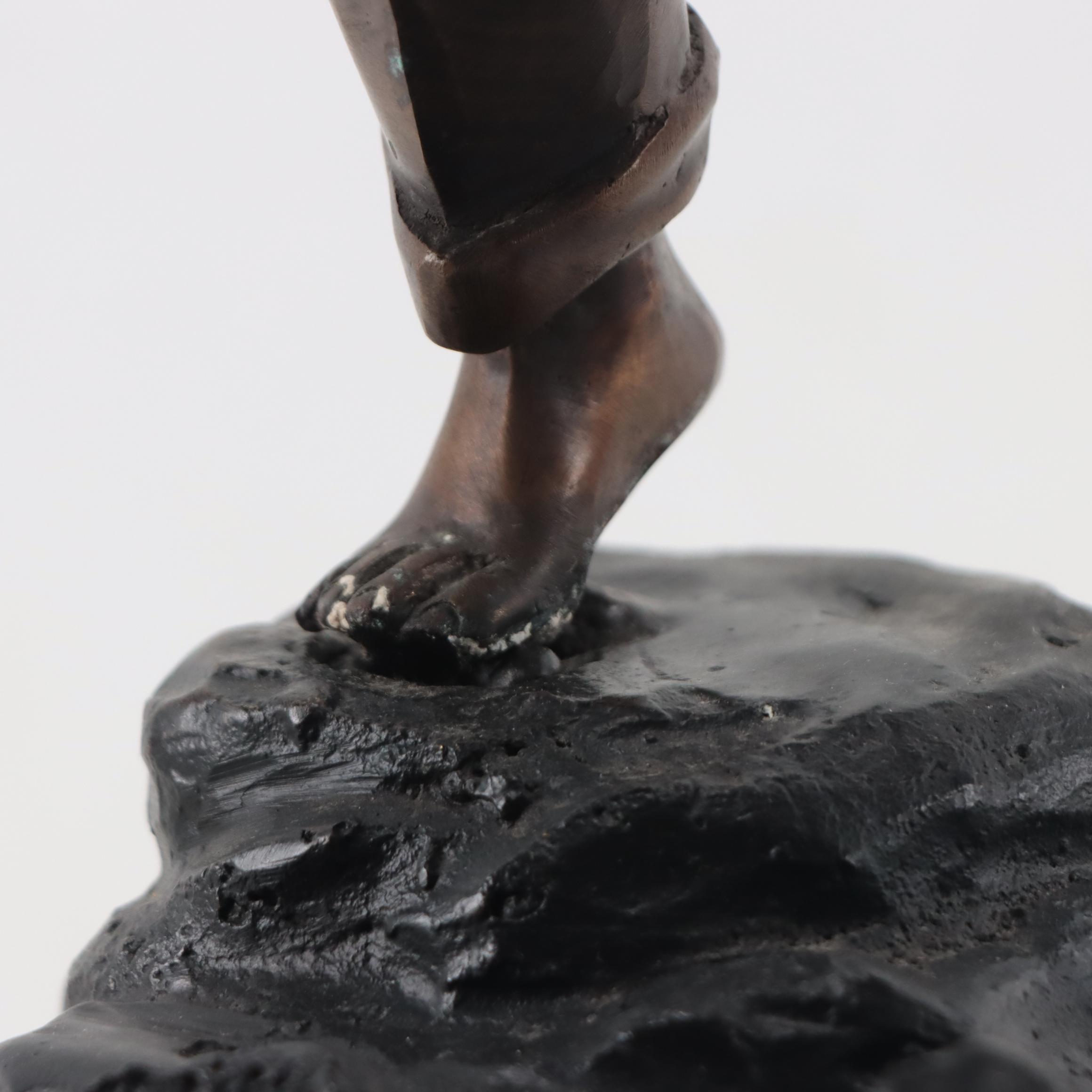 Erwin Stern Cast Bronze Sculpture of Fisherman Pulling in a Net