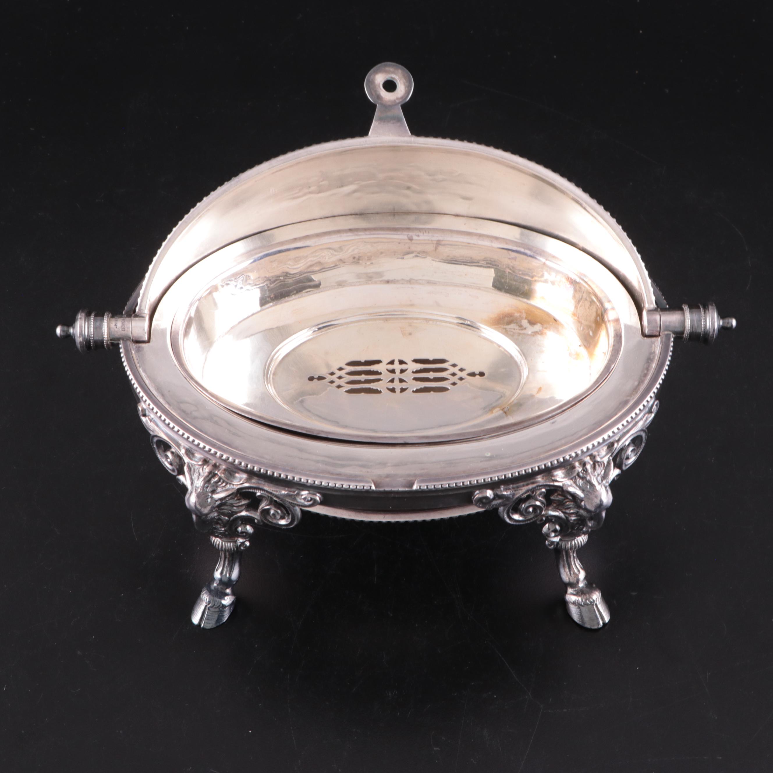 English Silver Plate Dome Top Serving Dish with Drain Tray, Late 19th Century