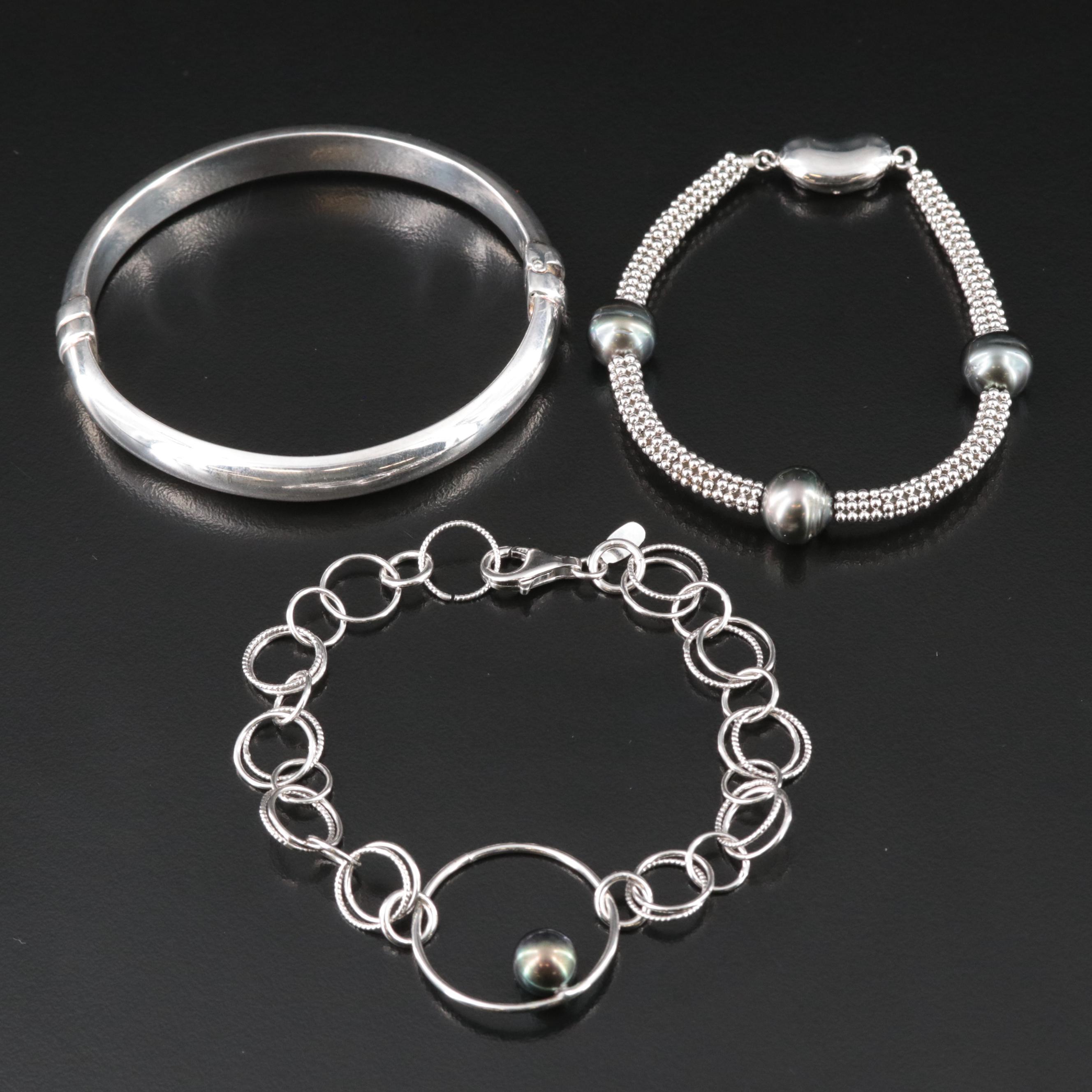 Sterling Pearl Bracelets and Italian Milor 950 Silver Bangle