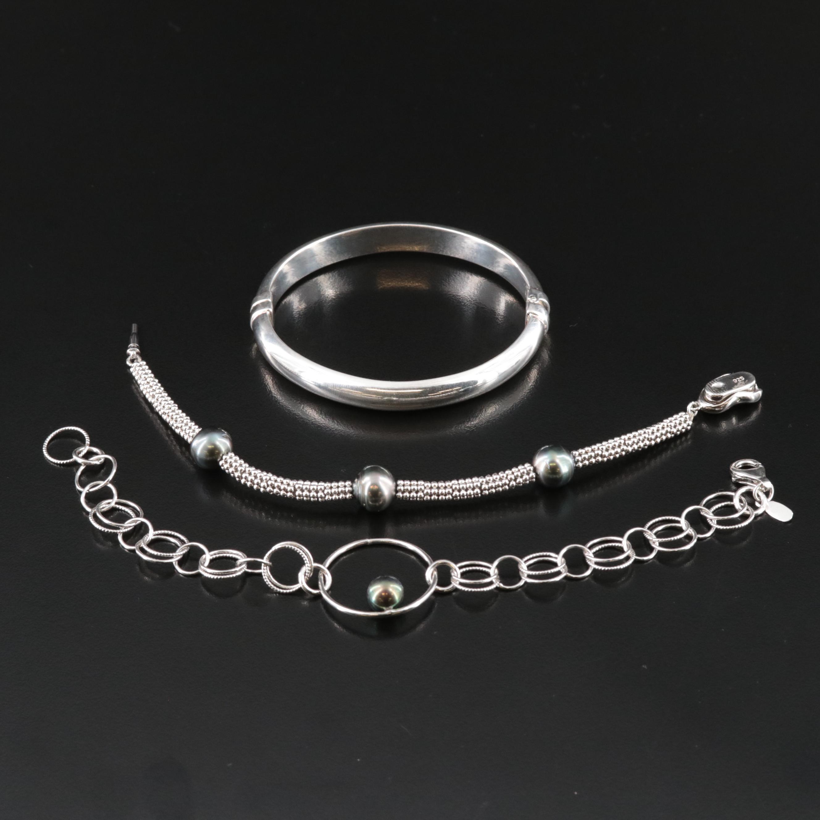 Sterling Pearl Bracelets and Italian Milor 950 Silver Bangle
