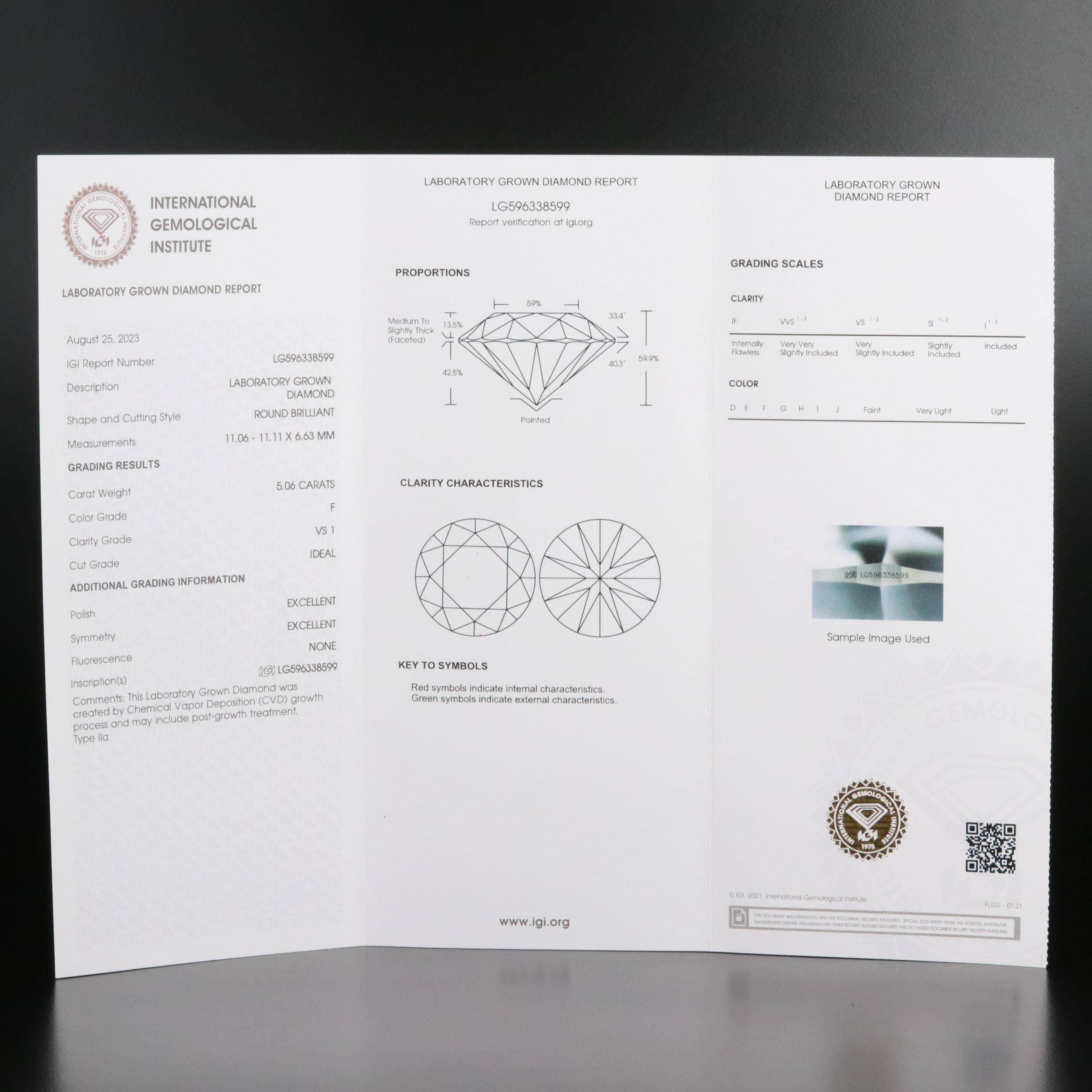 Loose 5.06 CT Lab Grown Diamond with IGI Report