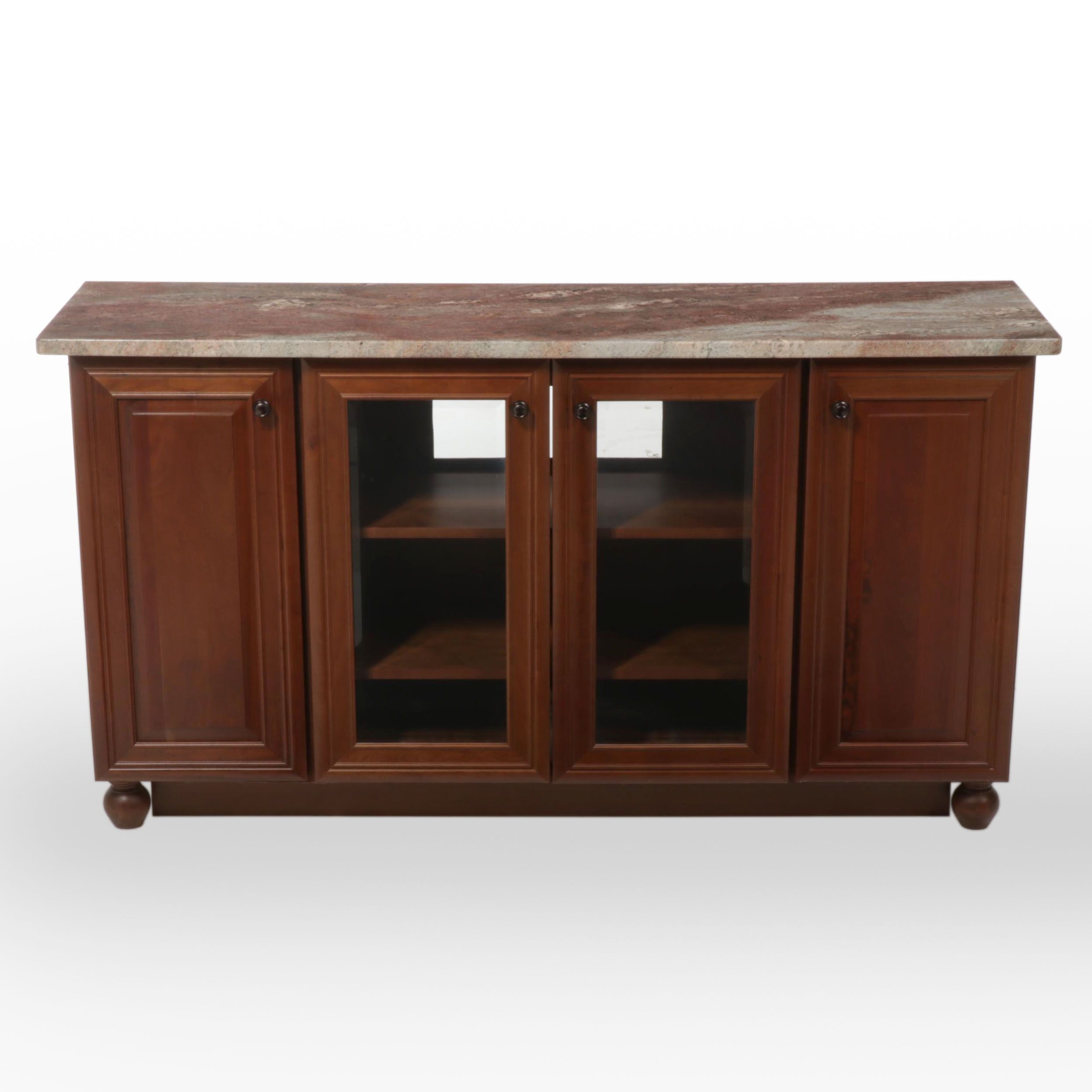 Contemporary Cherrywood and Polished Stone Media Console