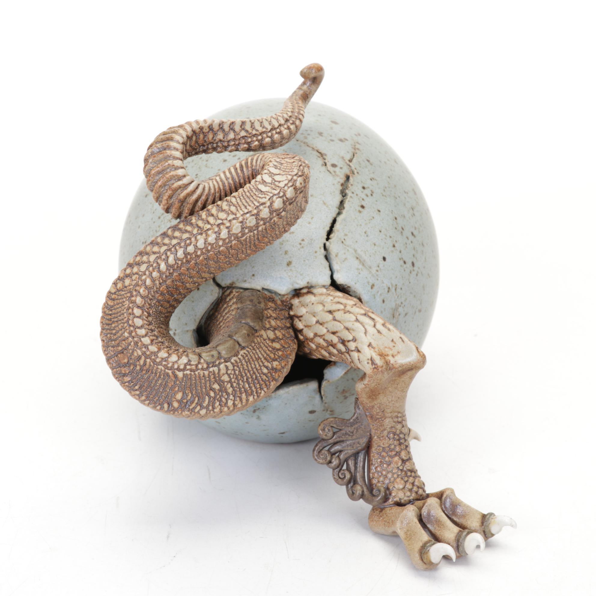 Dennis Thompson Stoneware Dragon Egg Hatchling Sculpture